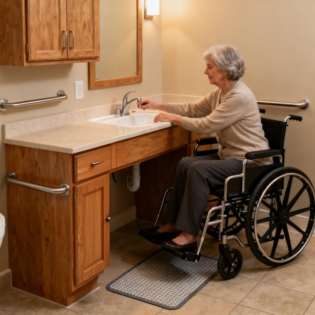 ADA bathroom vanity with open knee space