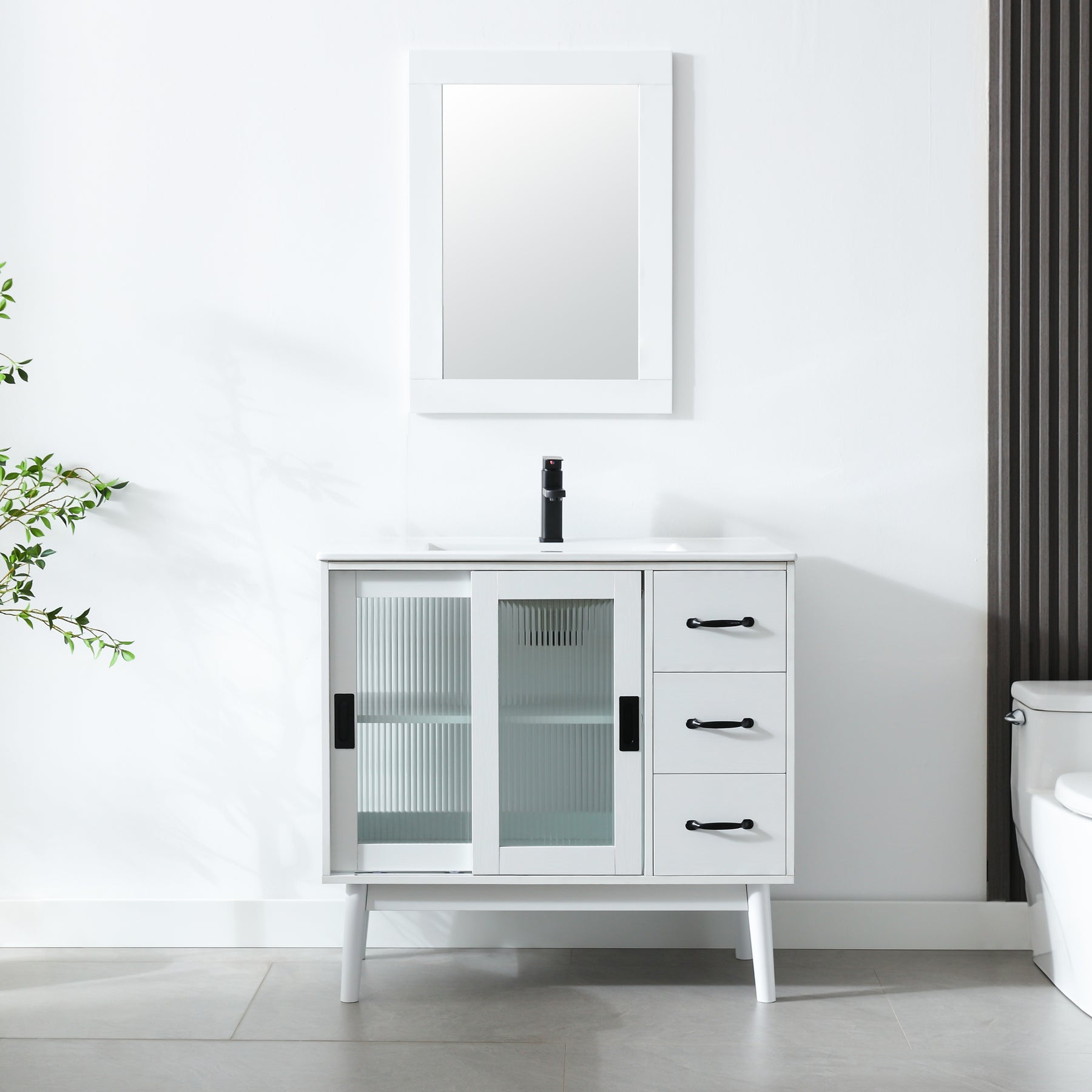 eclife 36" Bathroom Vanity with Undercounter Sink and Metal Faucet, Sliding Glass Door