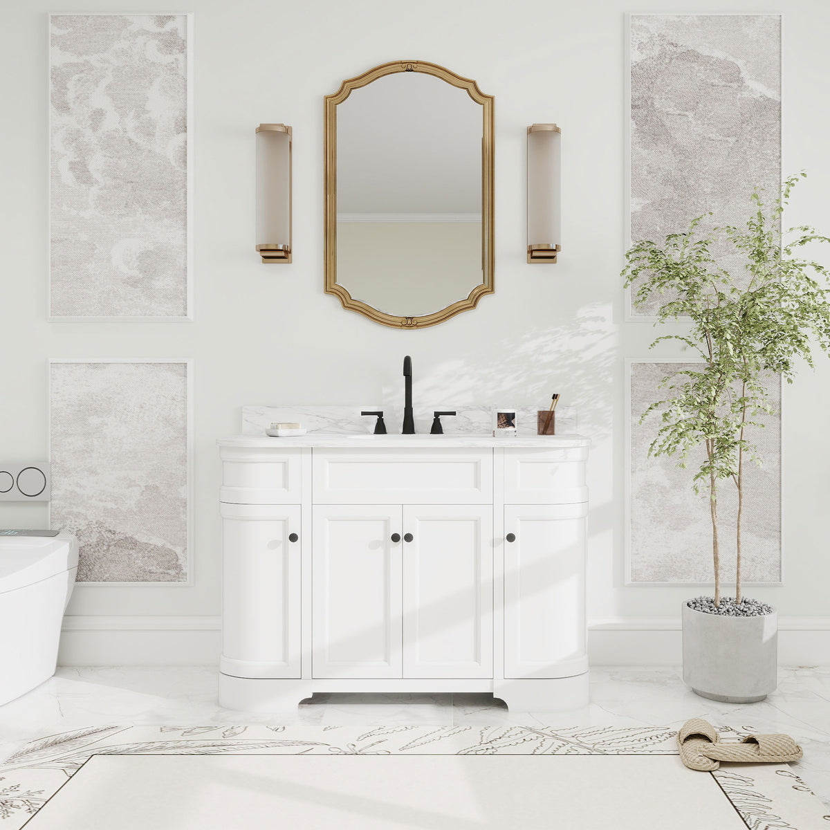 Opuluxe 48" Freestanding Single Vanity Cabinets with Curved Design