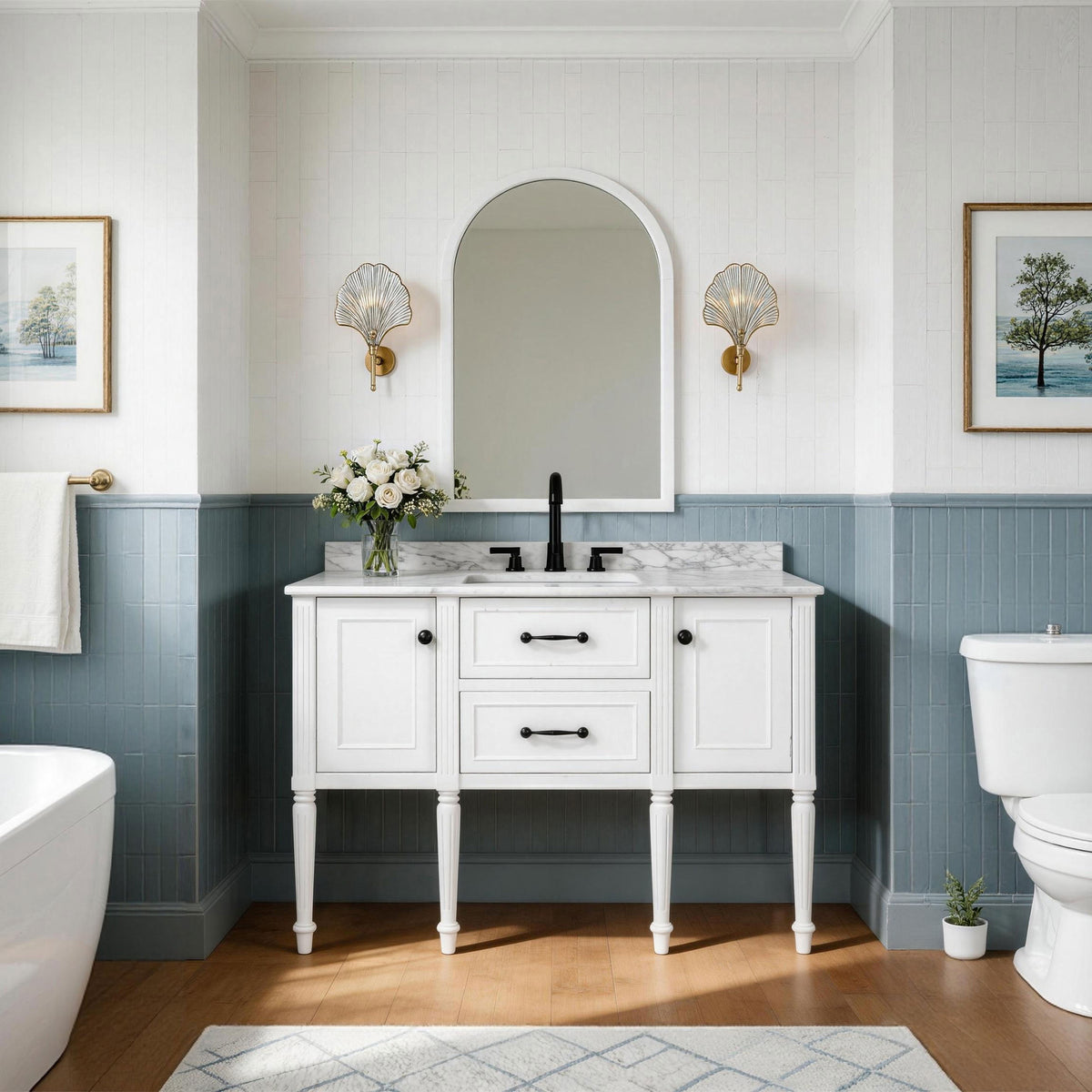 Modish 48" Single Vanity Cabinet with Solid Wood Legs, Pre-Assembled, Freestanding & Floating 2 Installation Ways