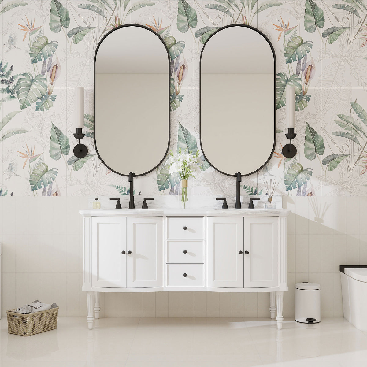 Elara 60" Freestanding Double Vanity Cabinets with Solid Wood Legs
