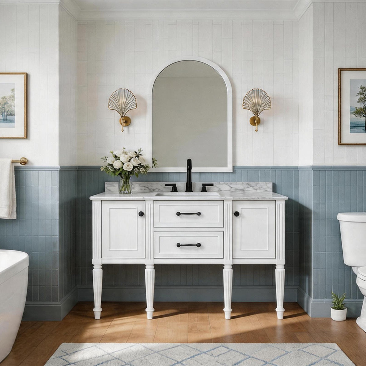 Modish 60" Wall Mounted Single Vanity Cabinet with Solid Wood Legs, Pre-Assembled, Freestanding & Floating 2 Installation Ways