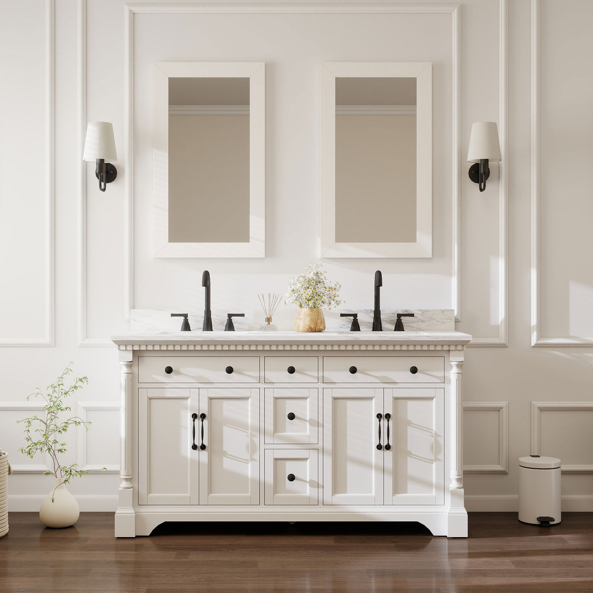 Acro 60" Freestanding Double Vanity Cabinets with Arch Feet