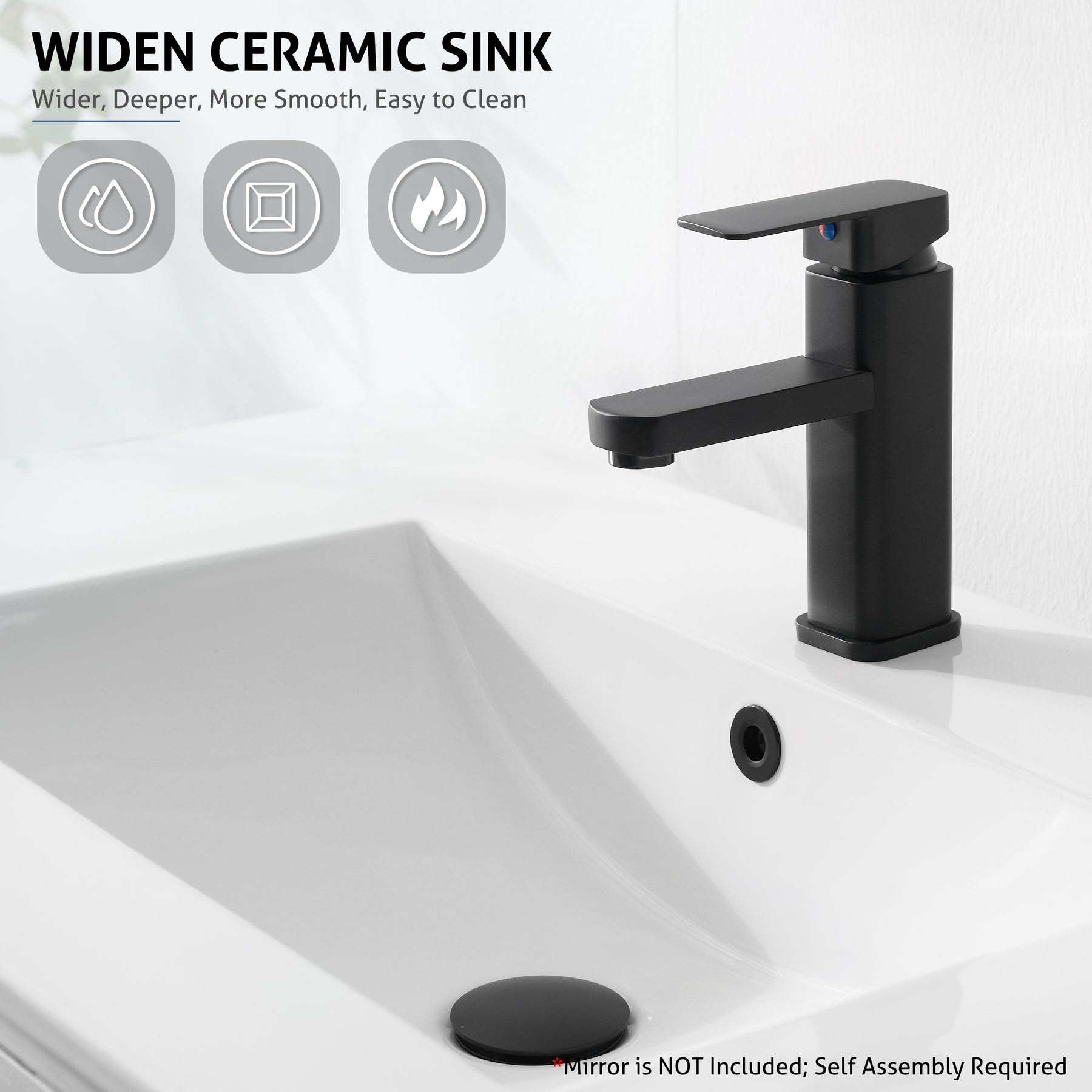 eclife 36" Bathroom Vanity with Undercounter Sink and Metal Faucet, Sliding Glass Door