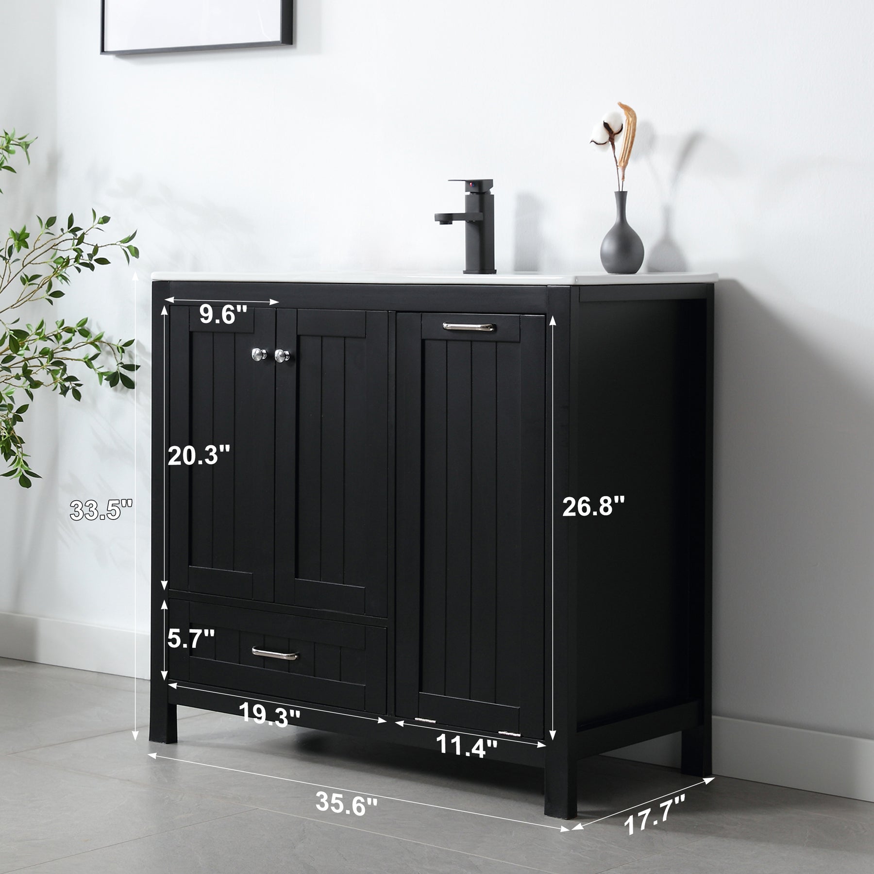 eclife 36" Bathroom Vanity Sink Combo with Laundry Hamper Cabinet