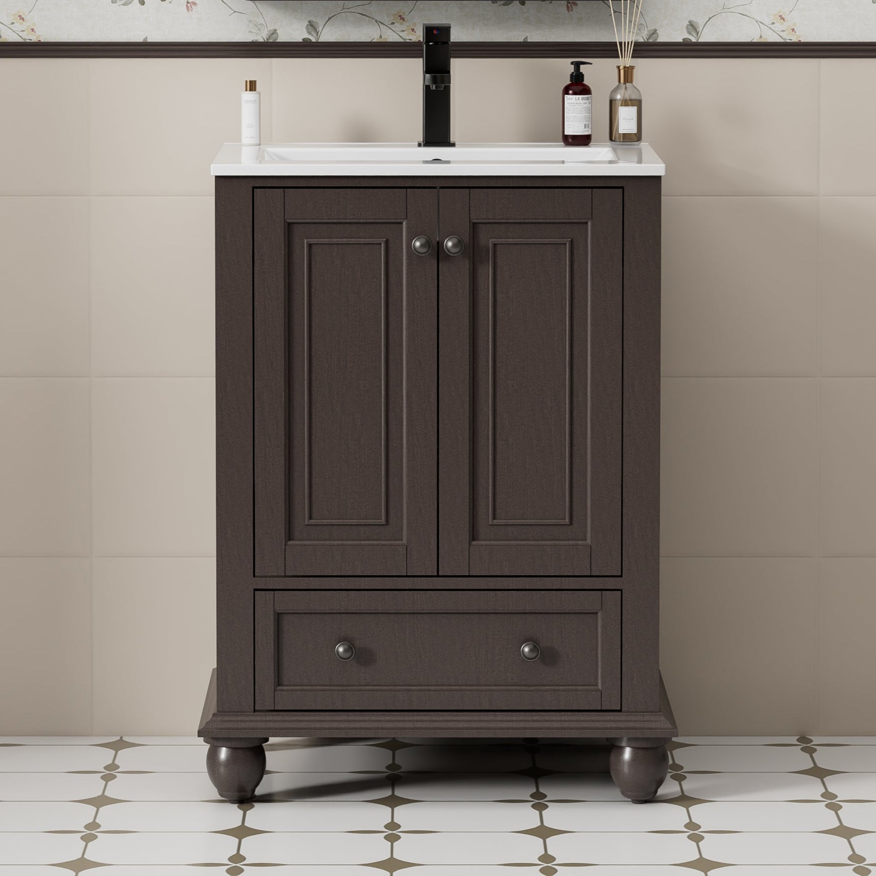 Retro 24" Freestanding Single Vanity Cabinets with Gourd-shaped Feet