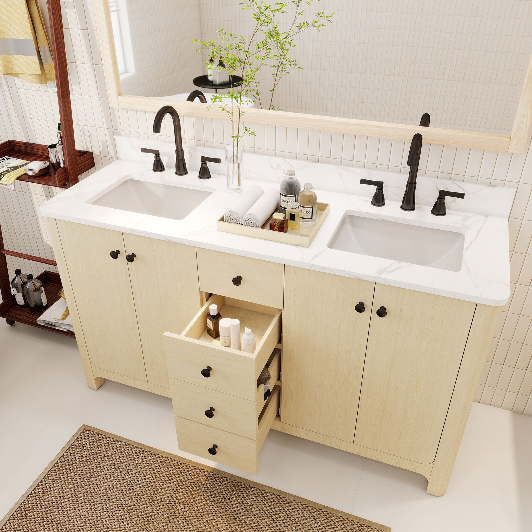 Canyon 60" Freestanding Double Vanity Cabinets with Curved Design