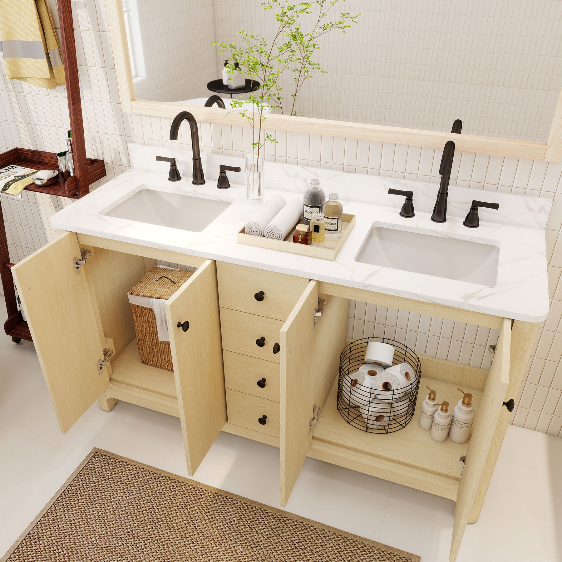 Canyon 60" Freestanding Double Vanity Cabinets with Curved Design