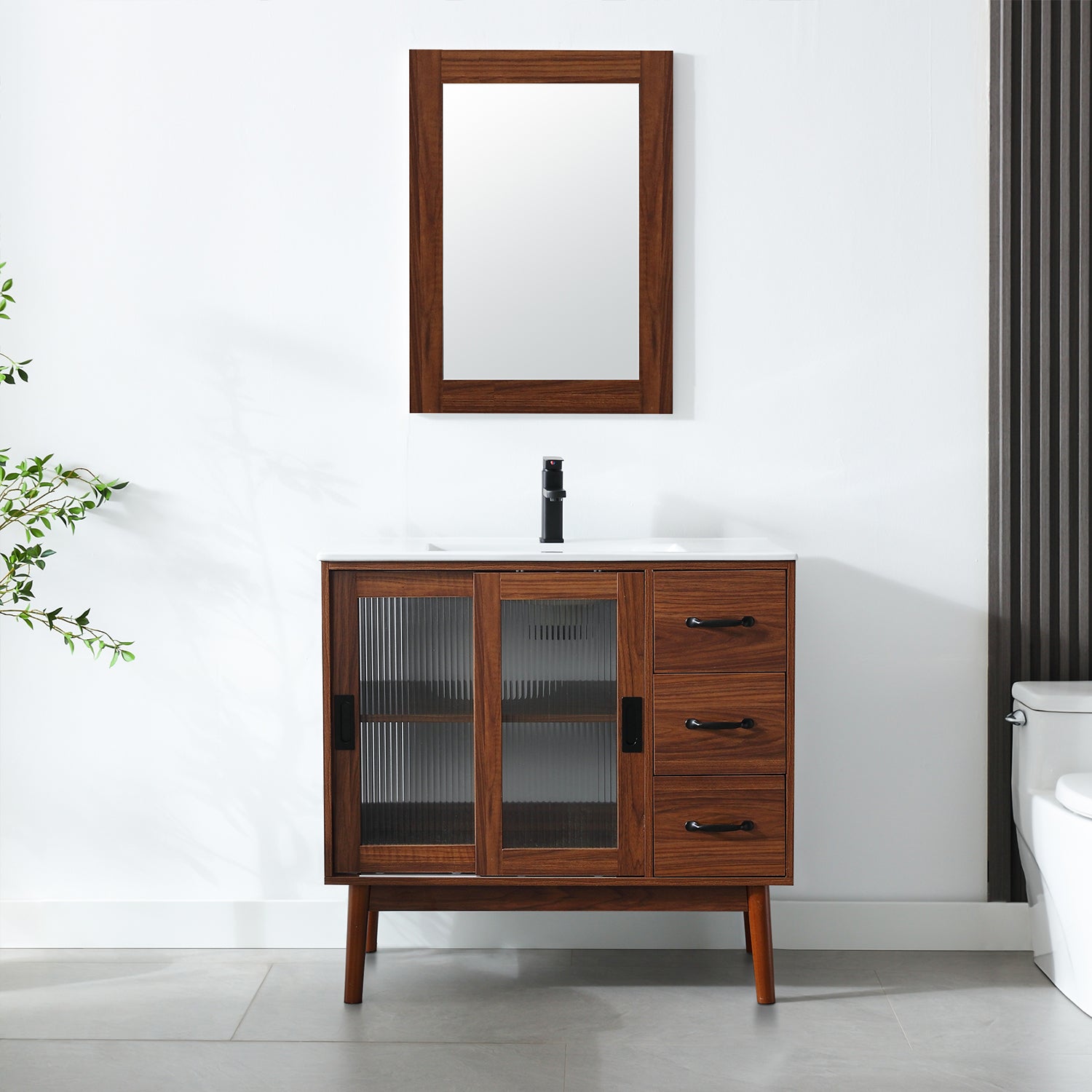 eclife 36" Bathroom Vanity with Undercounter Sink and Metal Faucet, Sliding Glass Door