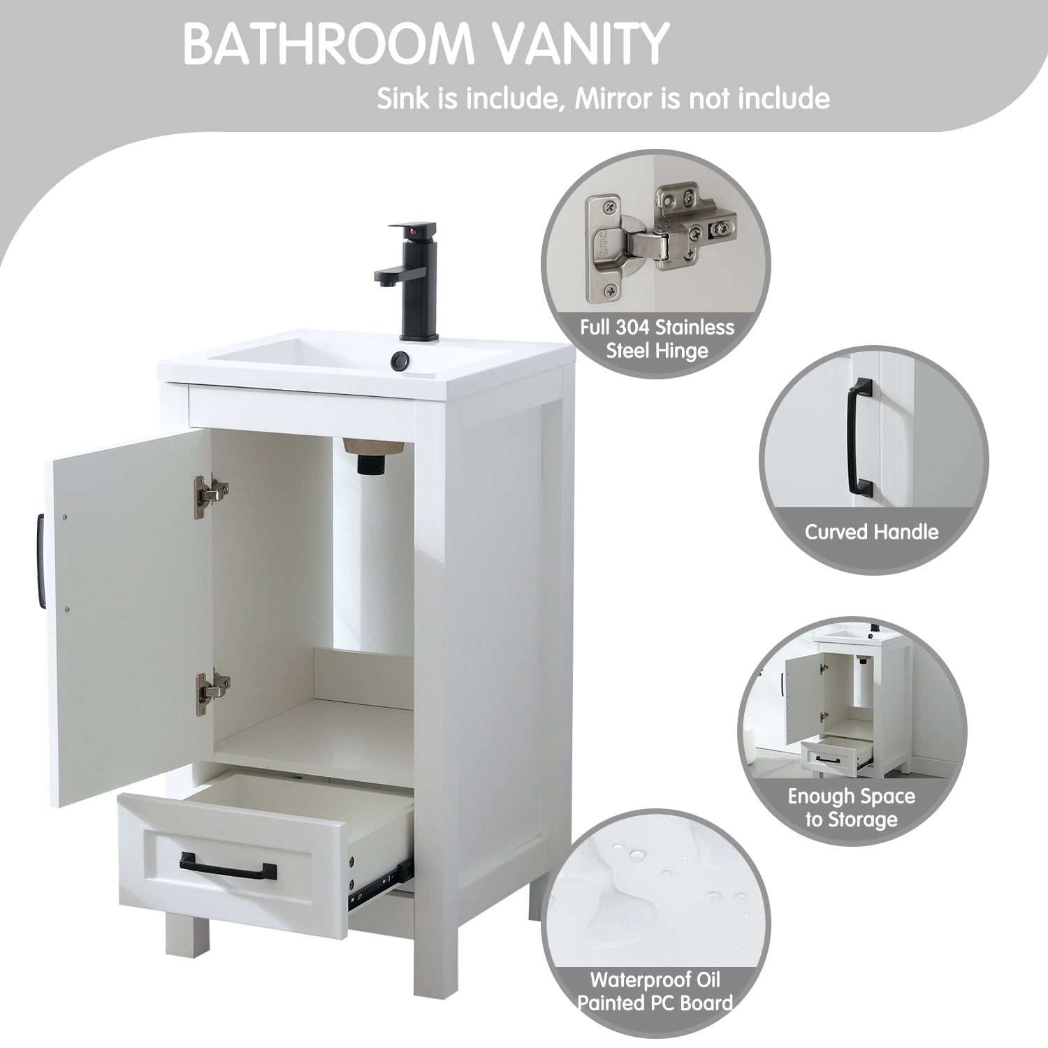Modern 18" Freestanding Bathroom Vanity Combo with Single Undermount Sink