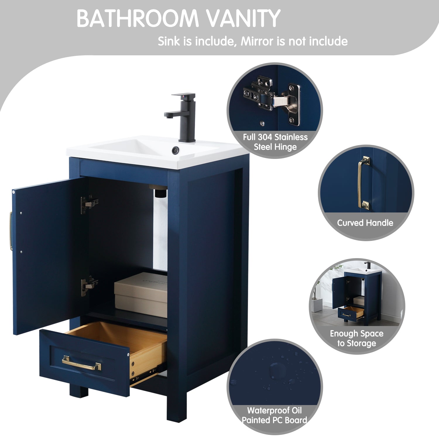 Modern 18" Freestanding Bathroom Vanity Combo with Single Undermount Sink