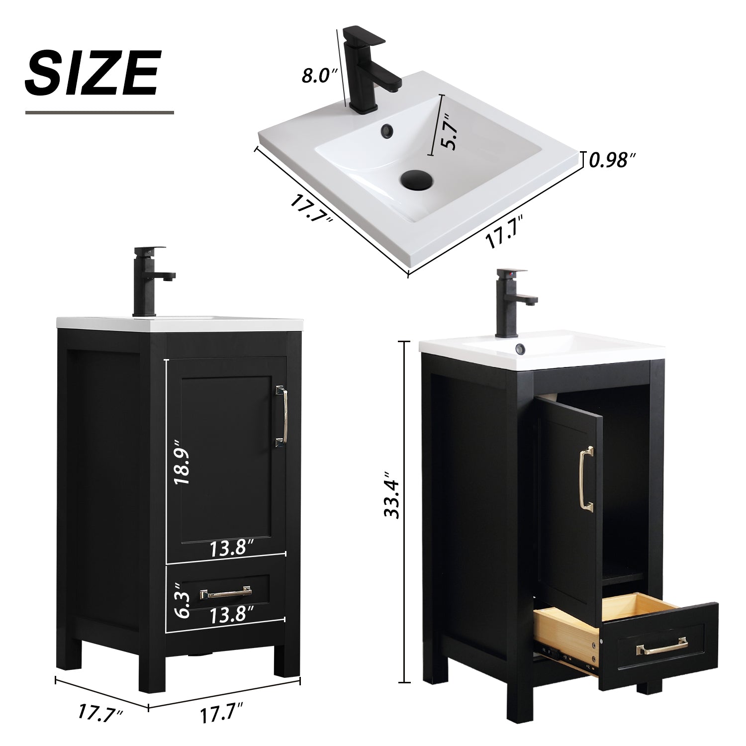 Modern 18" Freestanding Bathroom Vanity Combo with Single Undermount Sink
