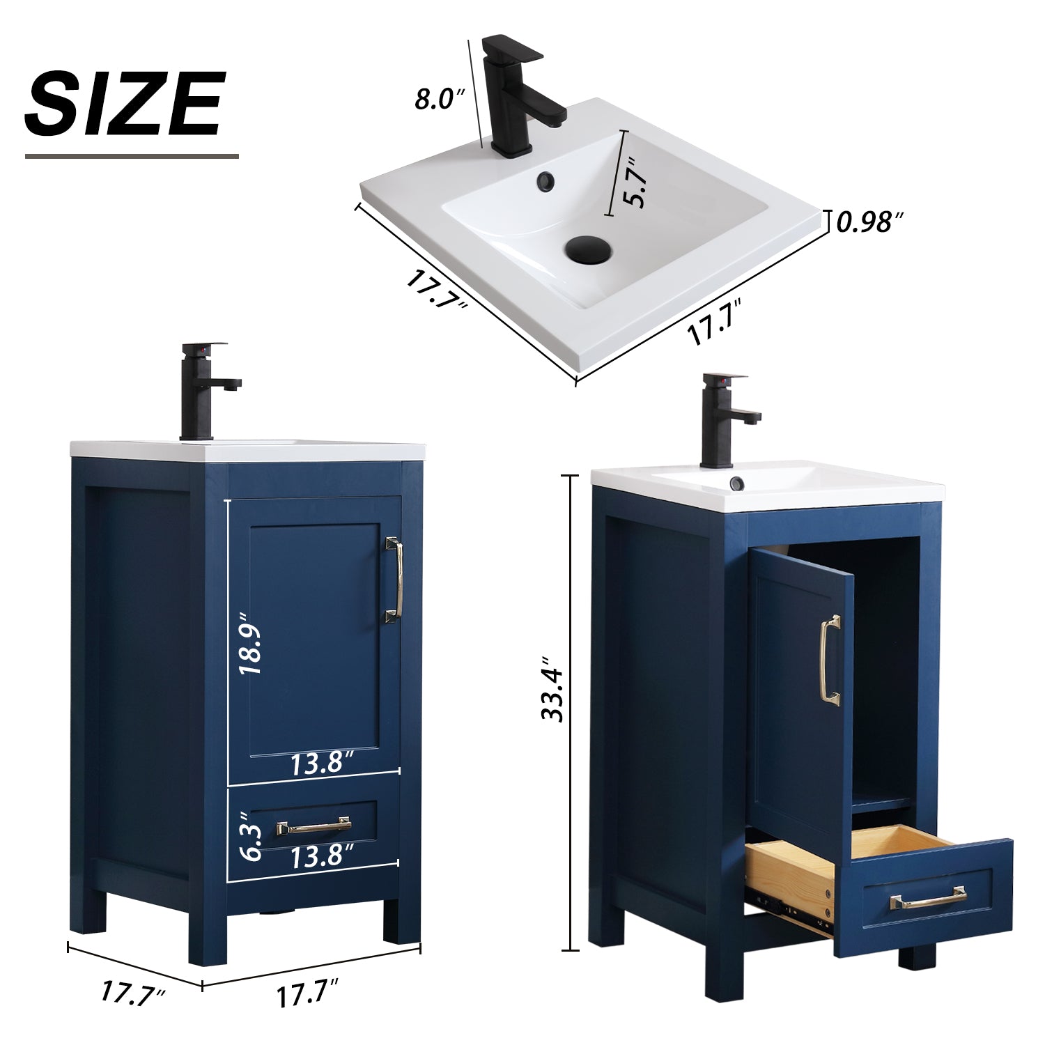 Modern 18" Freestanding Bathroom Vanity Combo with Single Undermount Sink