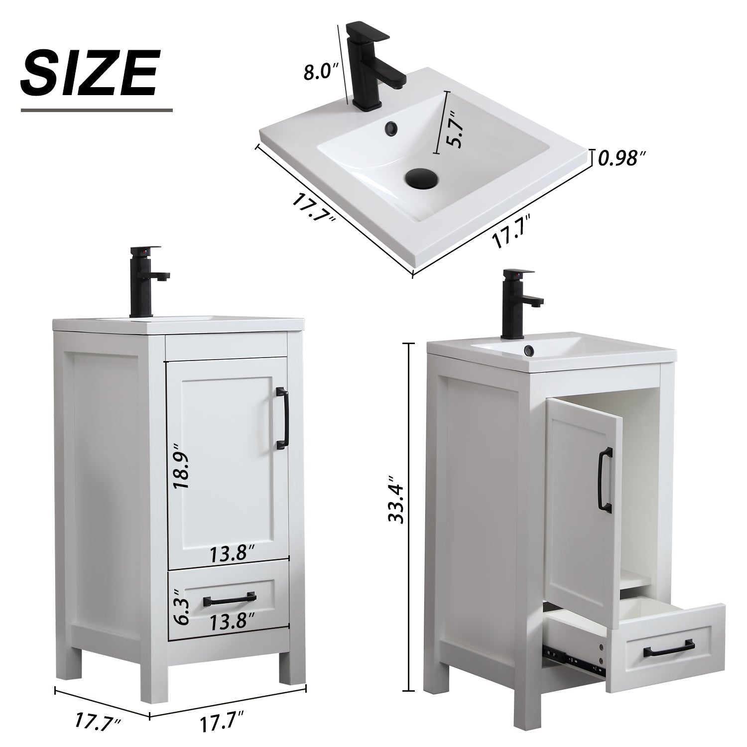 Modern 18" Freestanding Bathroom Vanity Combo with Single Undermount Sink