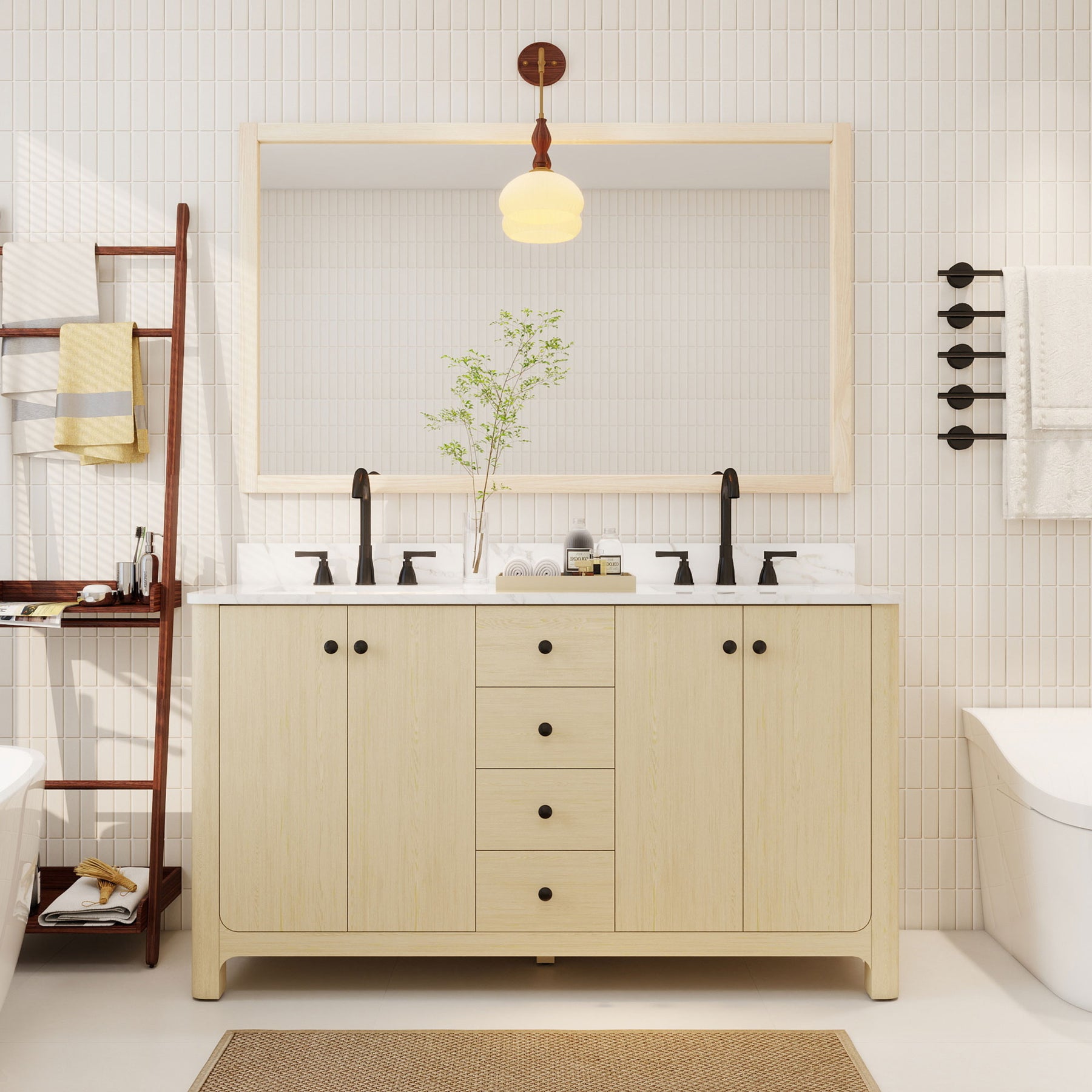 Canyon 60" Freestanding Double Vanity Cabinets with Curved Design