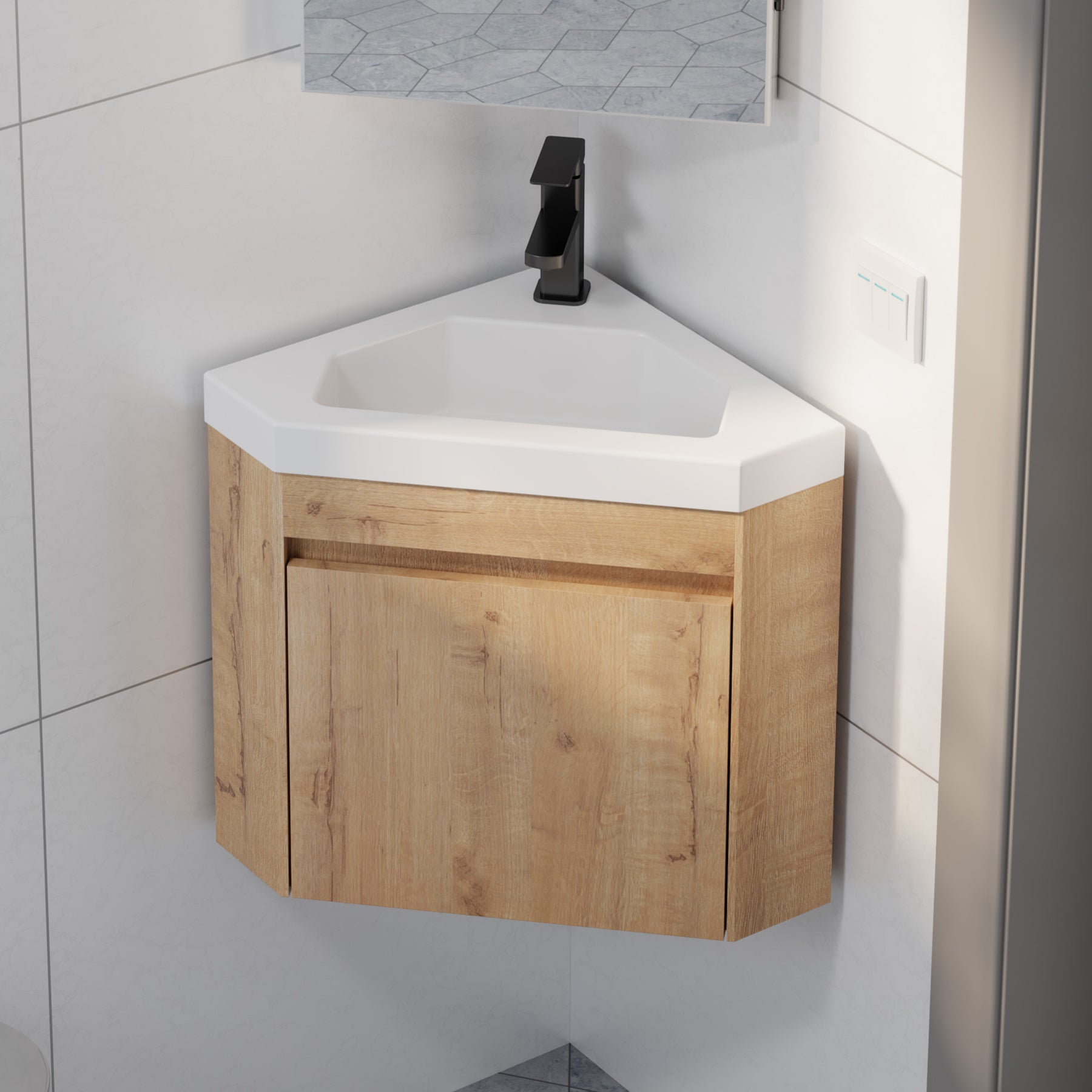 Corner 22" Wall Mounted Single Vanity Cabinet with Small Space Decor
