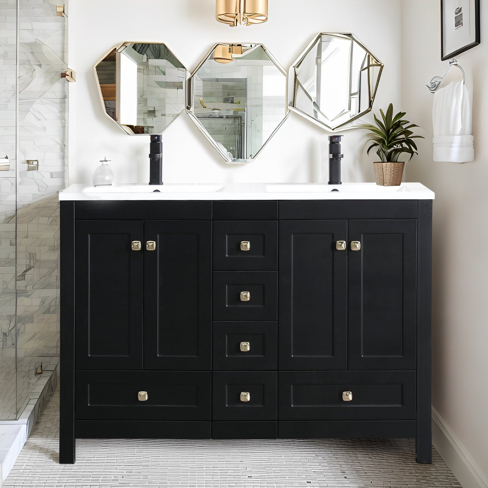 Modern 48" Freestanding Double Vanity Cabinets with Classic Design