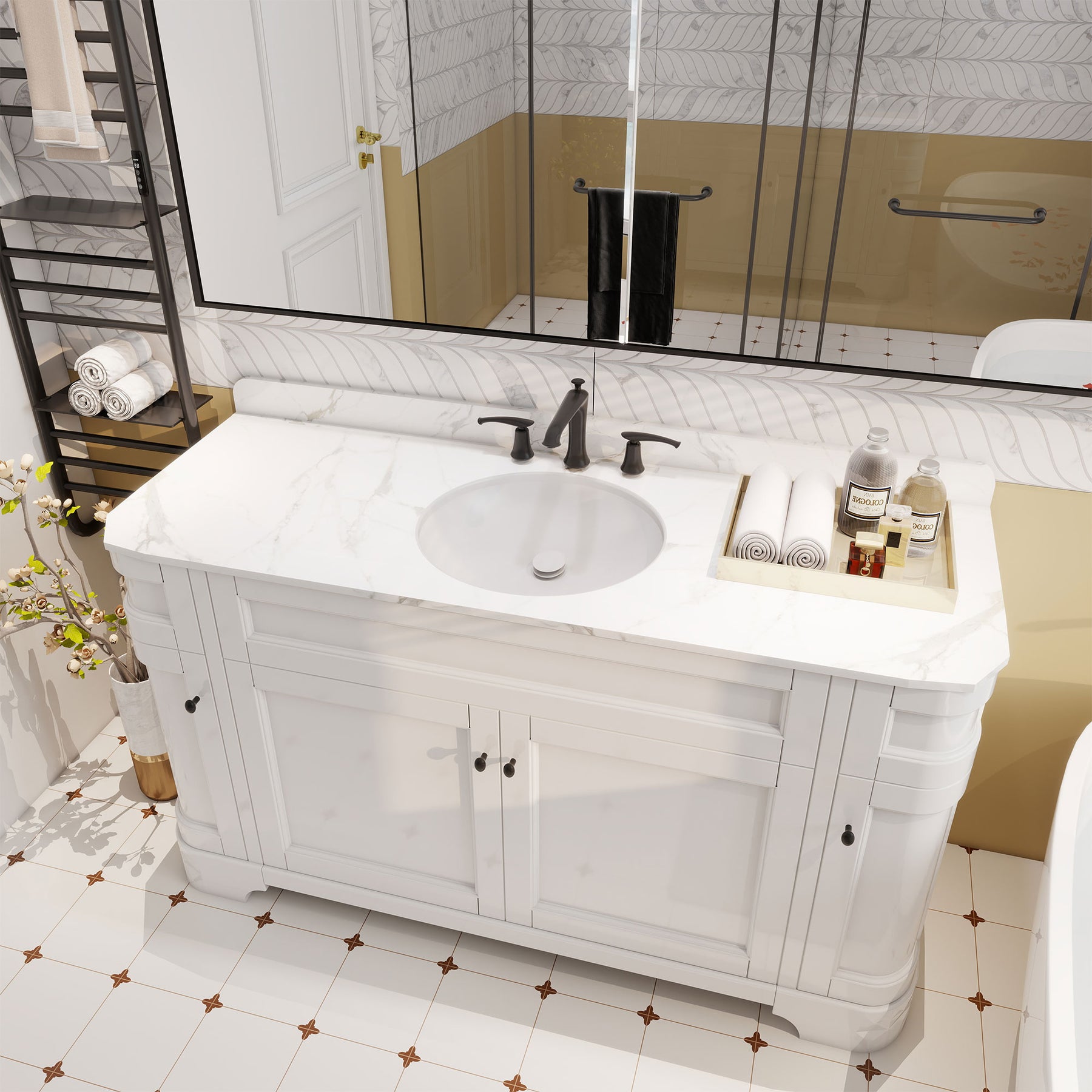 Opuluxe 48" Freestanding Single Vanity Cabinets with Curved Design