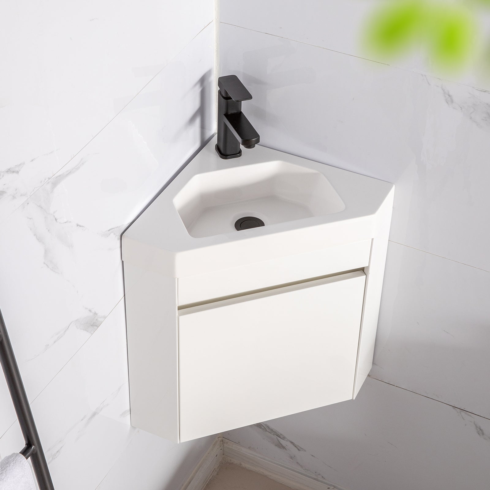 Corner 22" Wall Mounted Single Vanity Cabinet with Small Space Decor