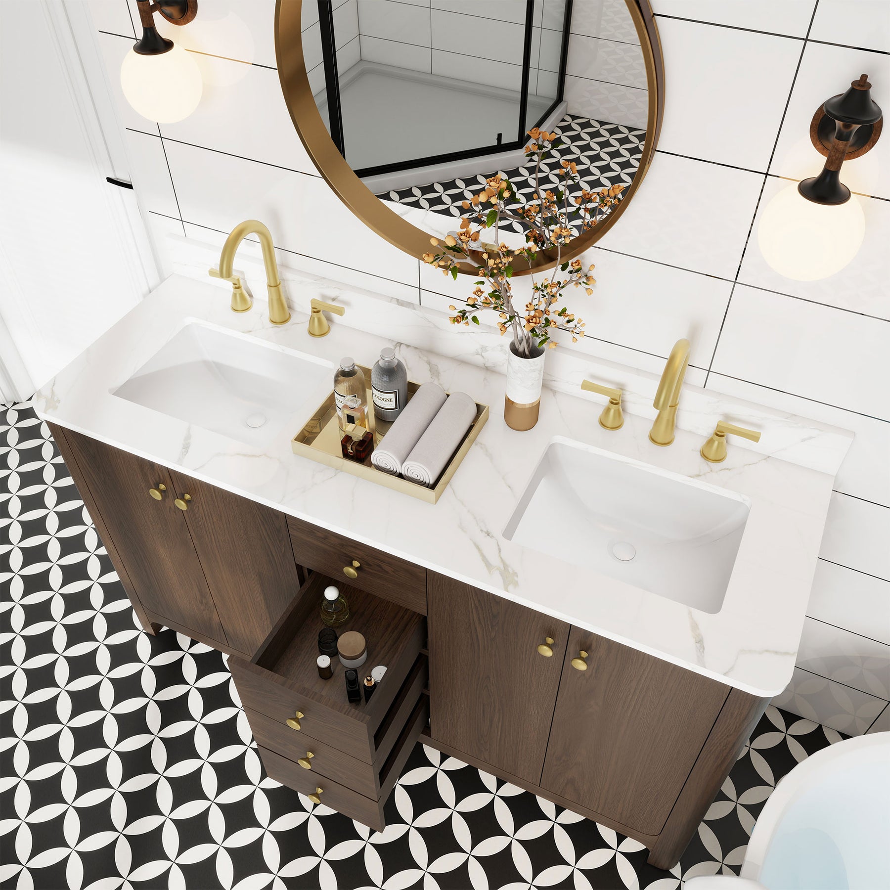 Canyon 60" Freestanding Double Vanity Cabinets with Curved Design