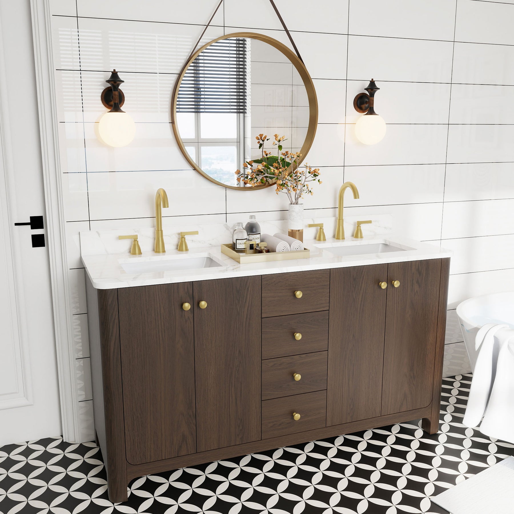 Canyon 60" Freestanding Double Vanity Cabinets with Curved Design