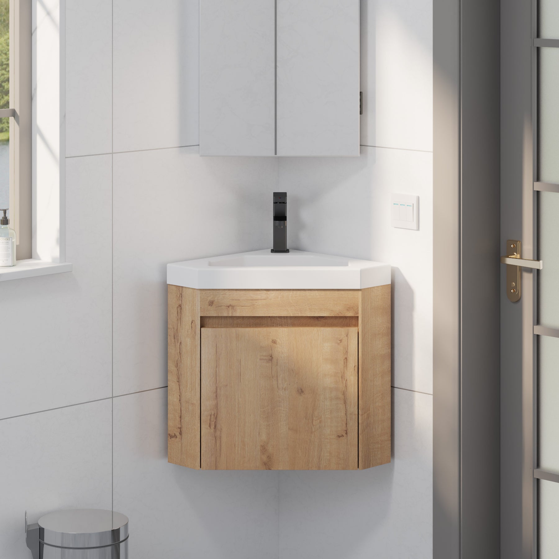 Corner 22" Wall Mounted Single Vanity Cabinet with Small Space Decor