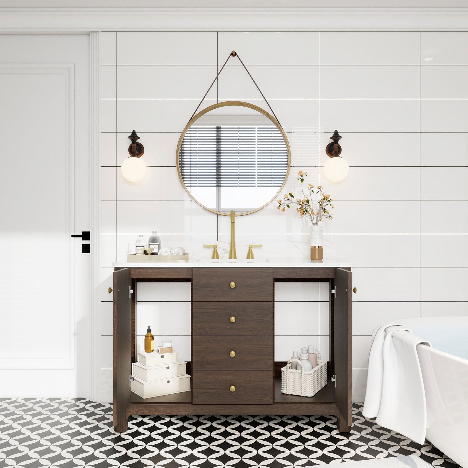 Canyon 48" Freestanding Single Vanity Cabinets with Curved Design