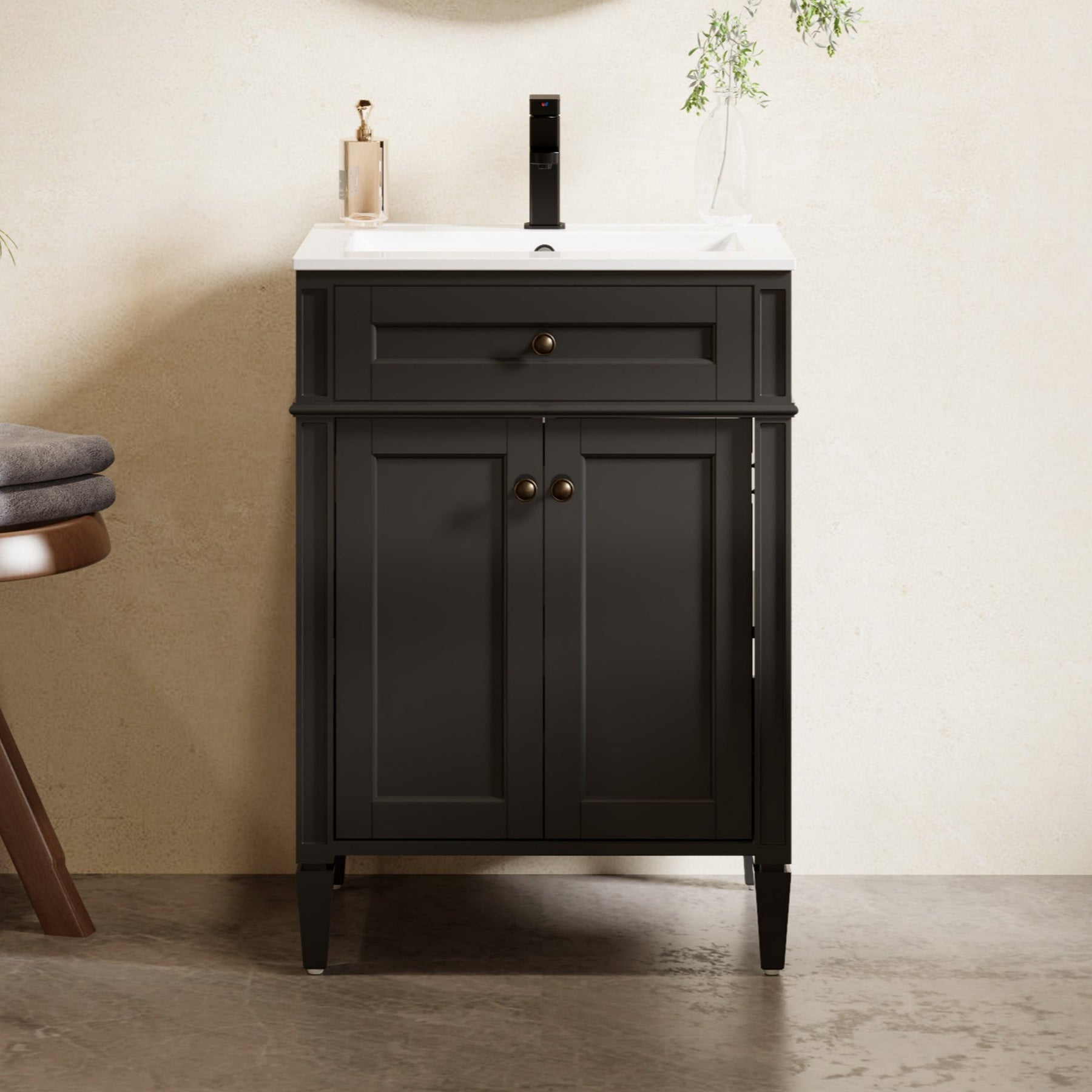 Retro 24" Freestanding Single Vanity Cabinets with Square Column