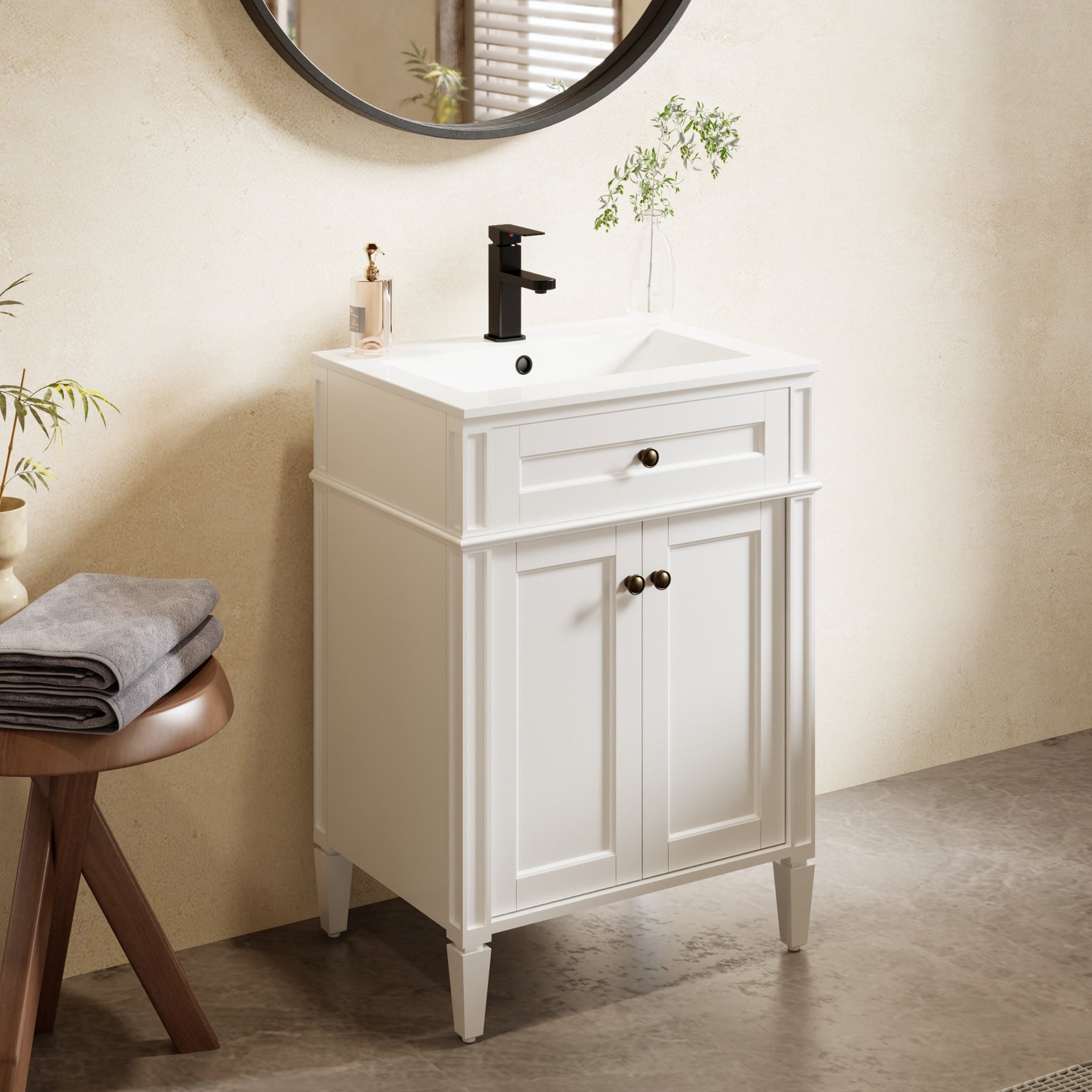 Retro 24" Freestanding Single Vanity Cabinets with Square Column