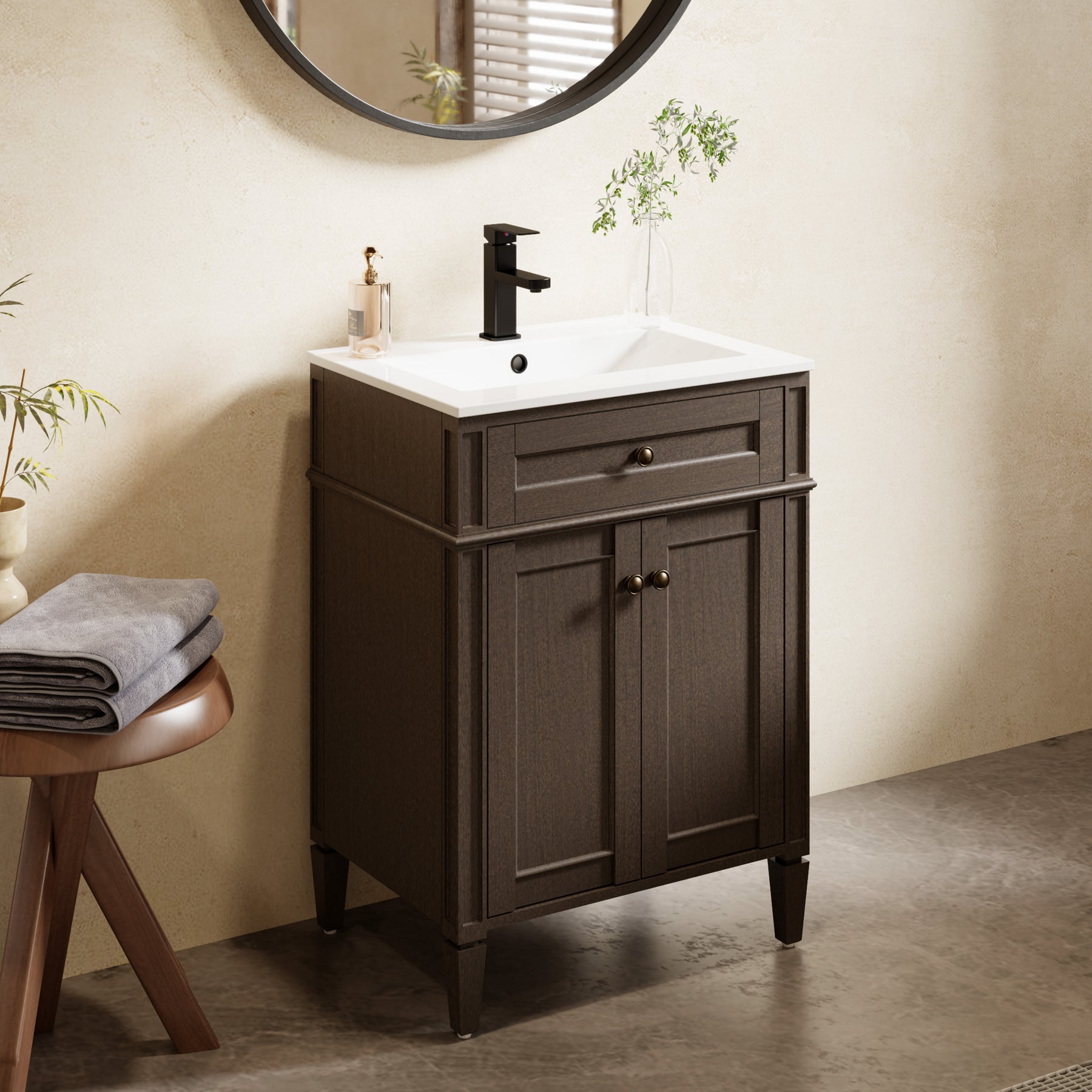 Retro 24" Freestanding Single Vanity Cabinets with Square Column
