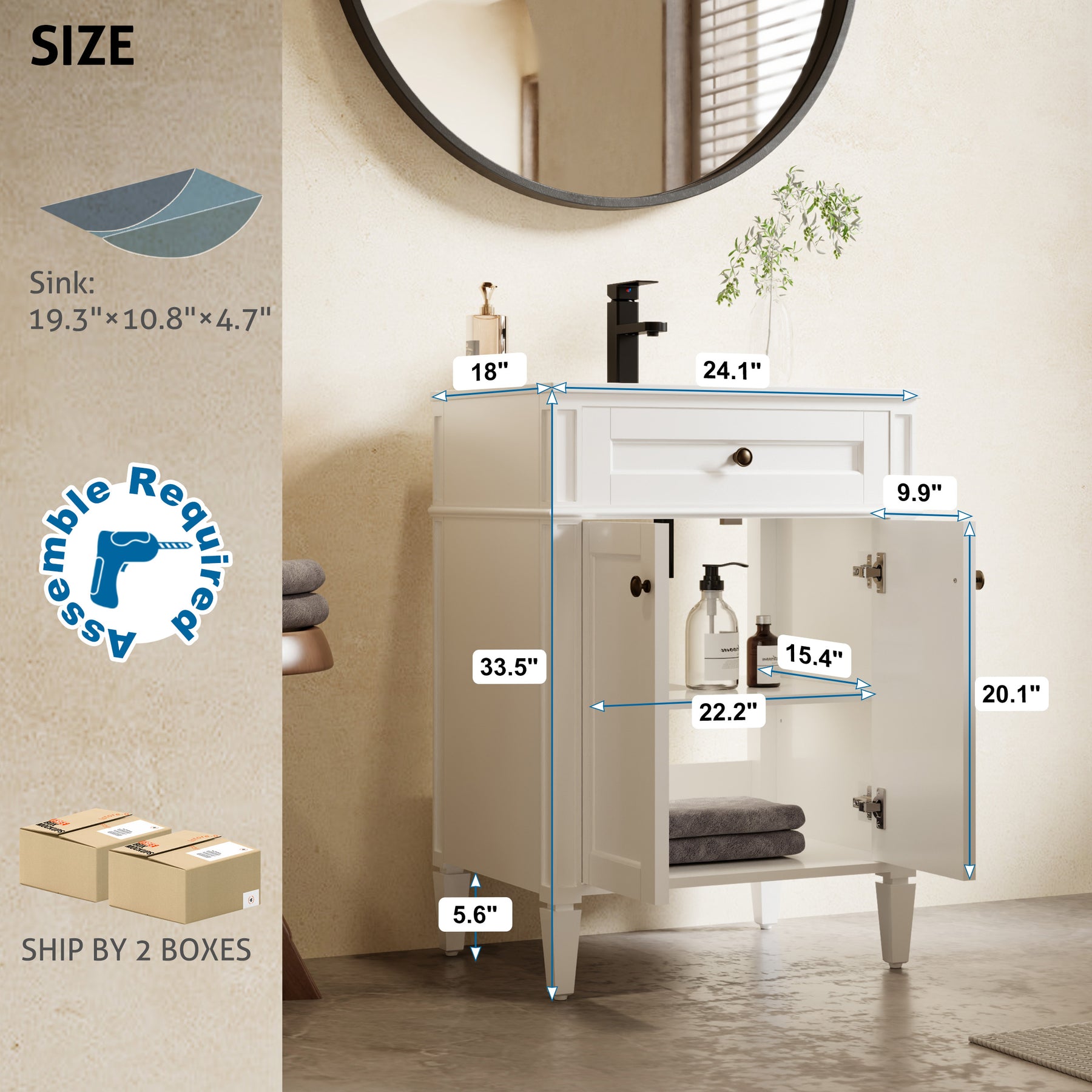 Retro 24" Freestanding Single Vanity Cabinets with Square Column