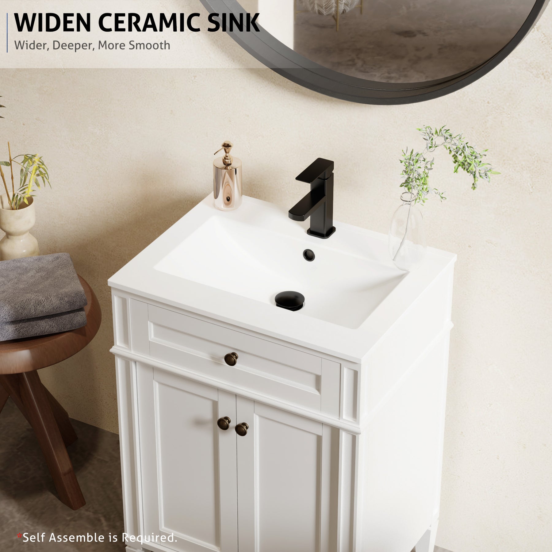 Retro 24" Freestanding Single Vanity Cabinets with Square Column