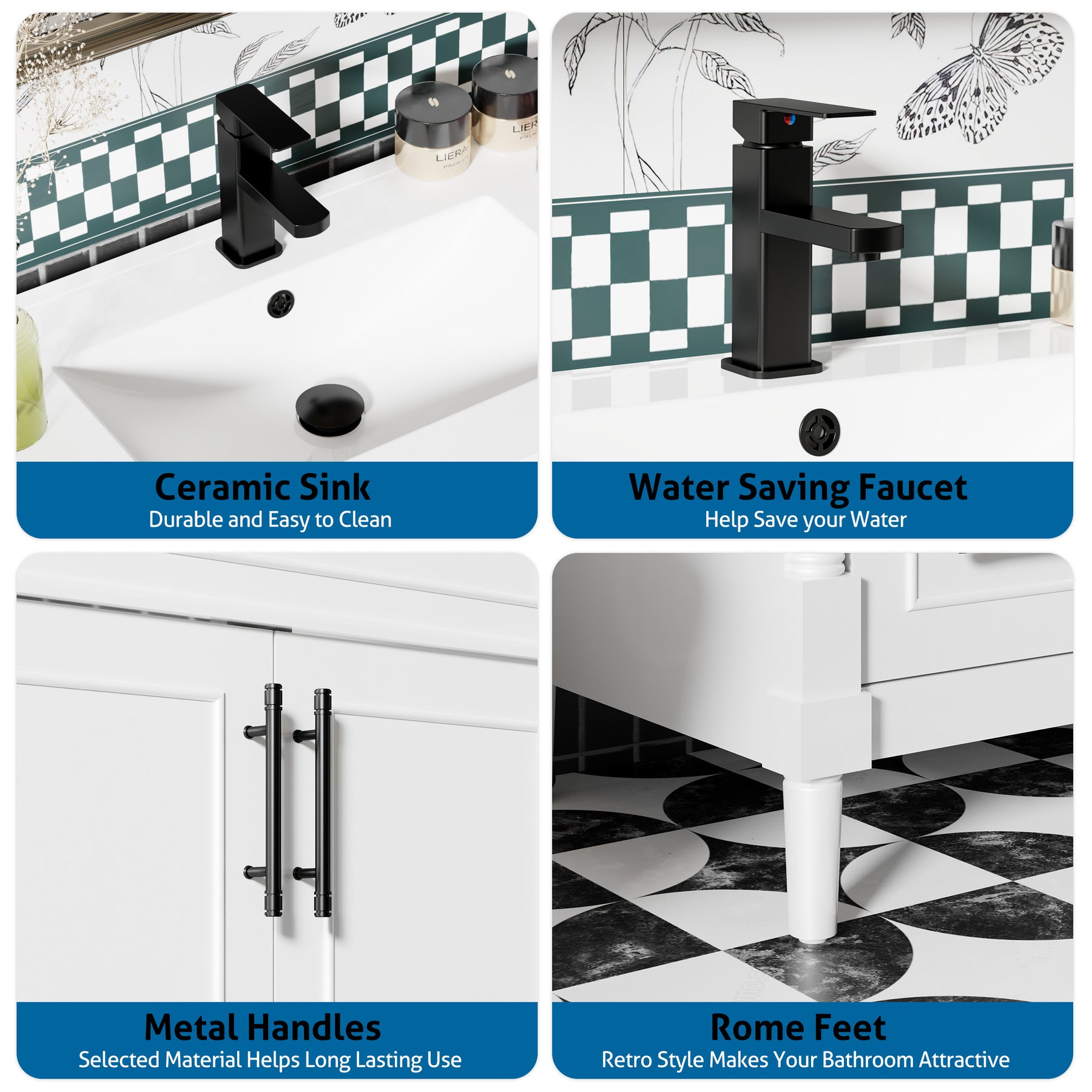 Retro 24" Freestanding Bathroom Vanity Combo with Single Undermount Sink, Column Style