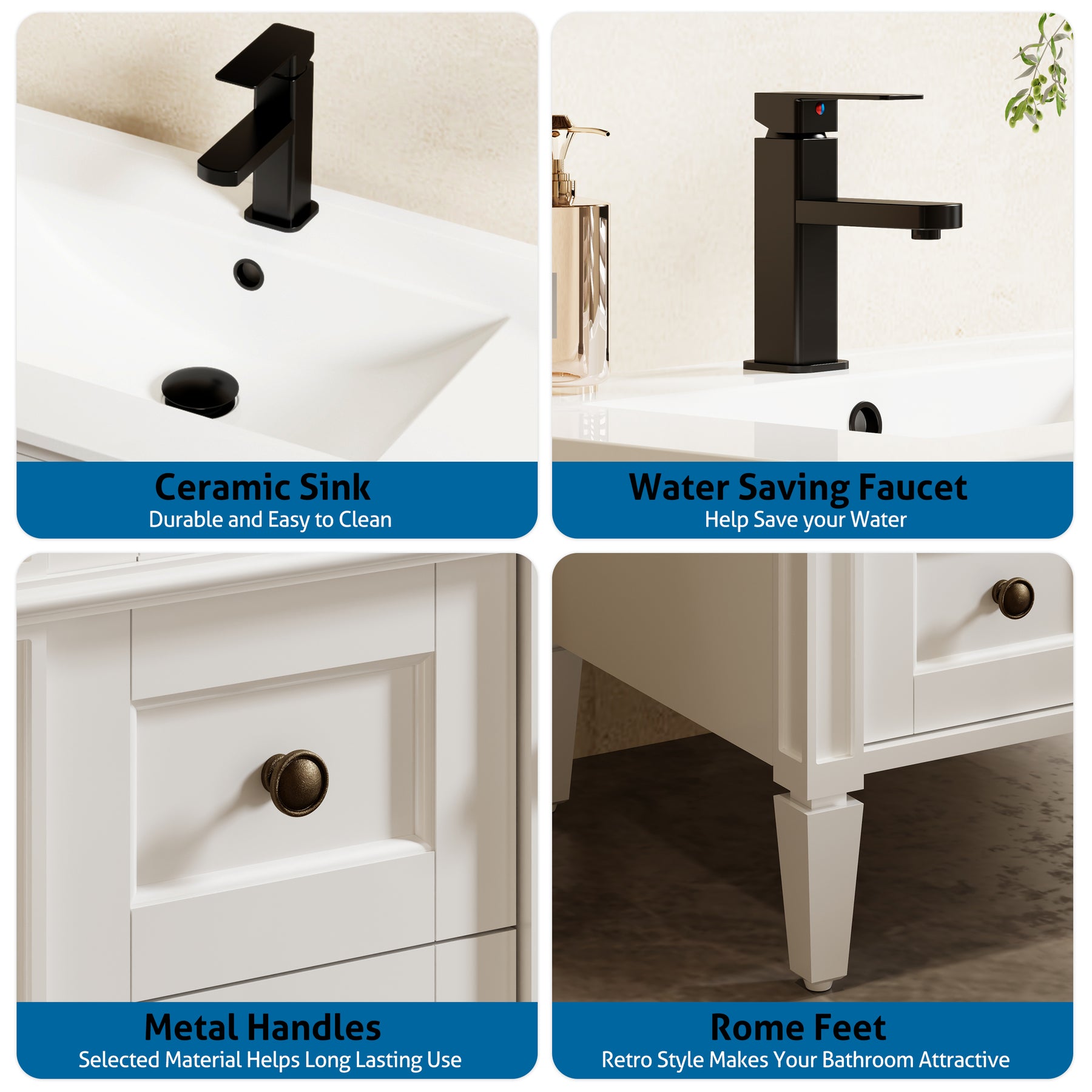 Retro 24" Freestanding Single Vanity Cabinets with Square Column