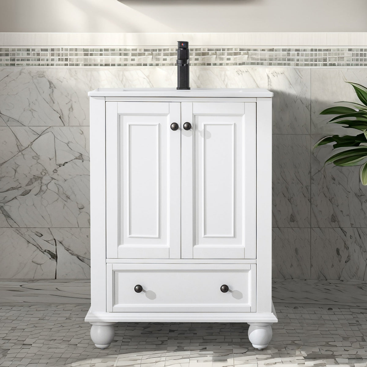 Retro 24" Freestanding Single Vanity Cabinets with Gourd-shaped Feet