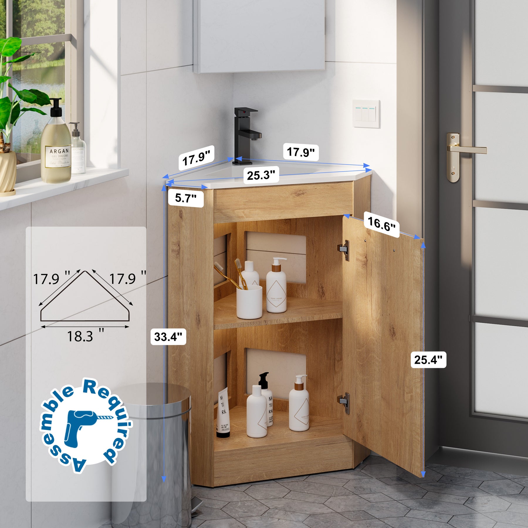 Corner 26" Freestanding Single Vanity Cabinets with Small Space Decor