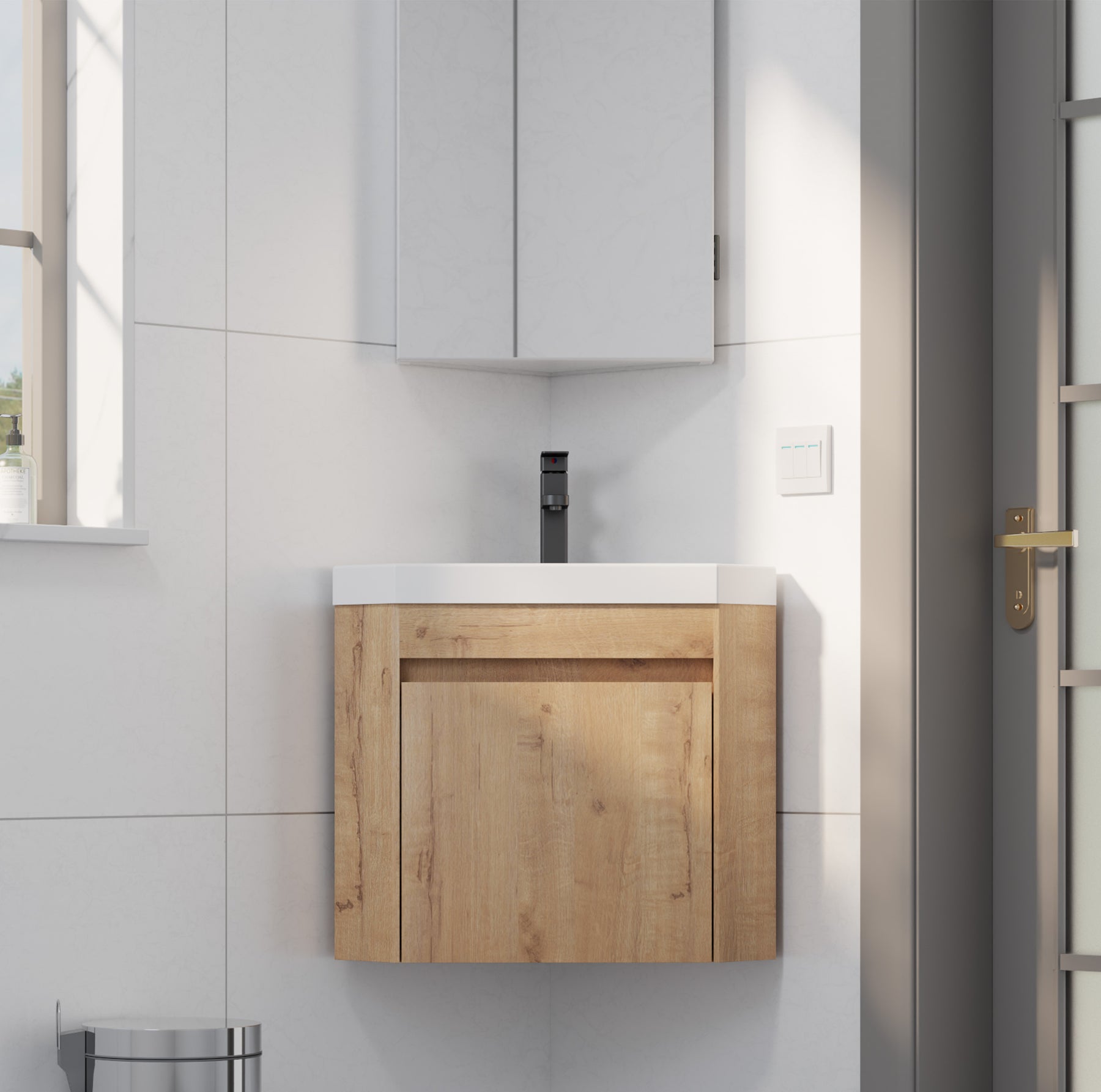 Corner 22" Wall Mounted Single Vanity Cabinet with Small Space Decor