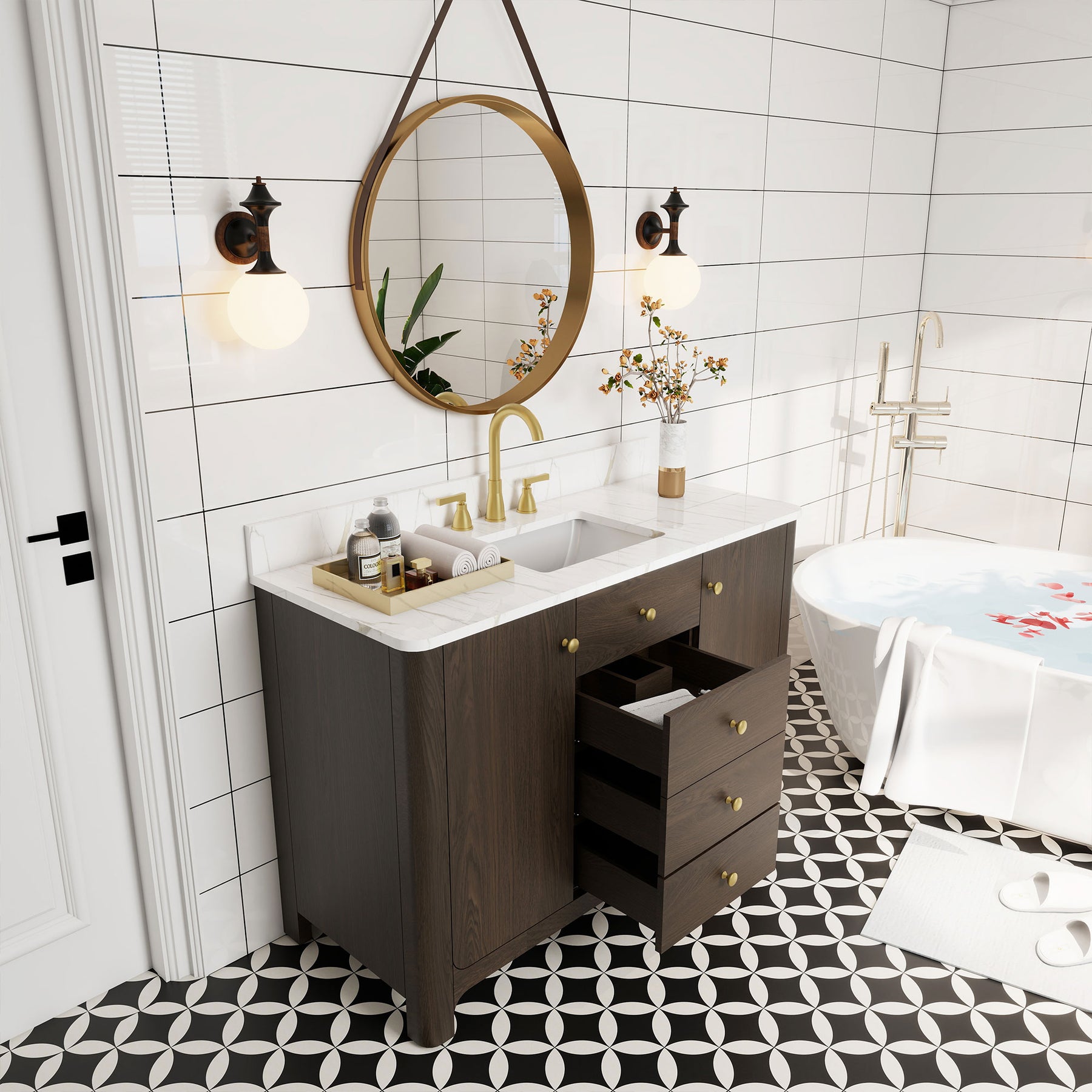 Canyon 48" Freestanding Single Vanity Cabinets with Curved Design