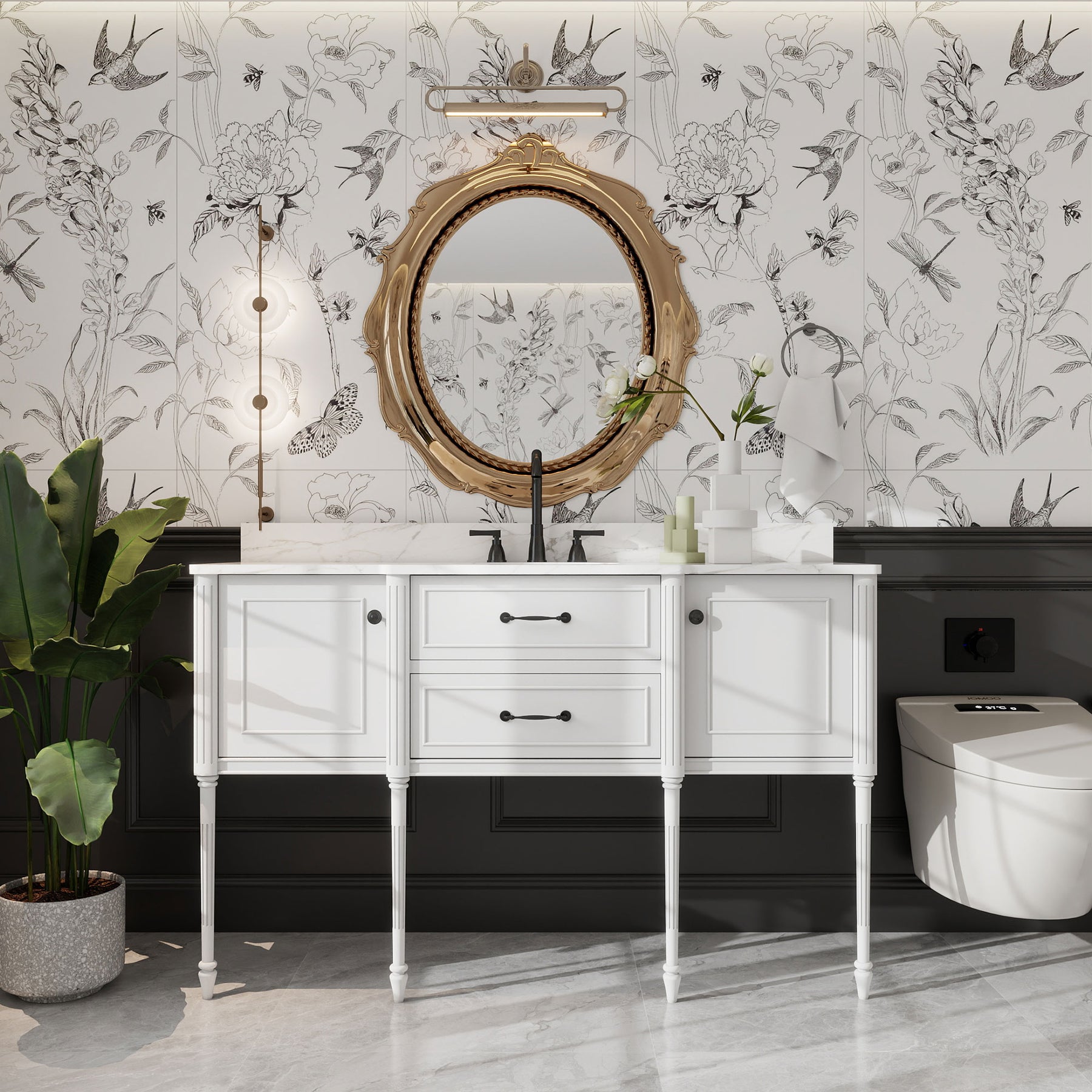 Modish 60" Wall Mounted Single Vanity Cabinets with Adjustable legs