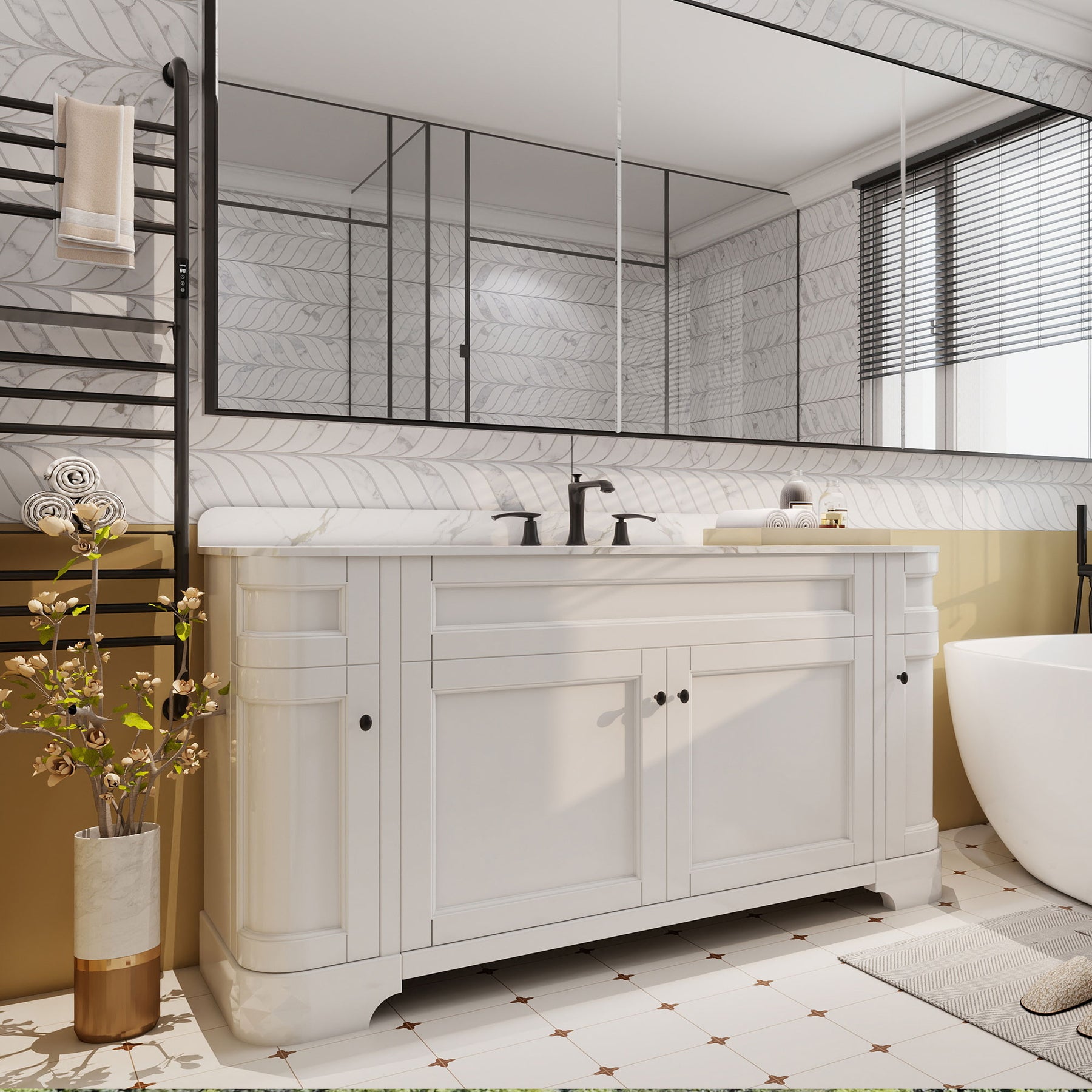 Opuluxe 48" Freestanding Single Vanity Cabinets with Curved Design