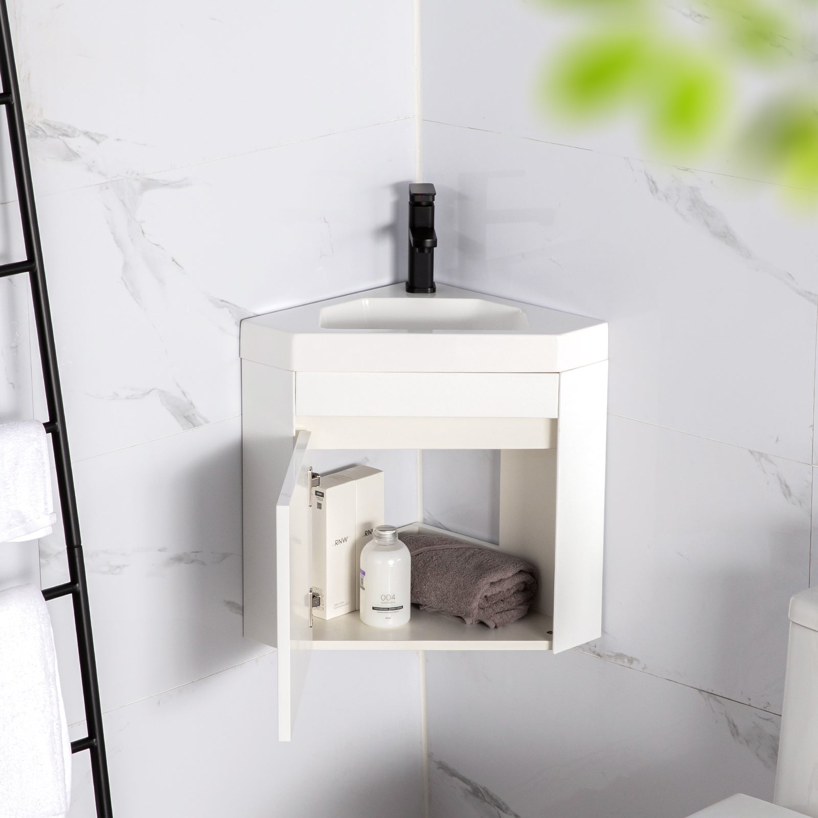 Corner 22" Wall Mounted Single Vanity Cabinet with Small Space Decor
