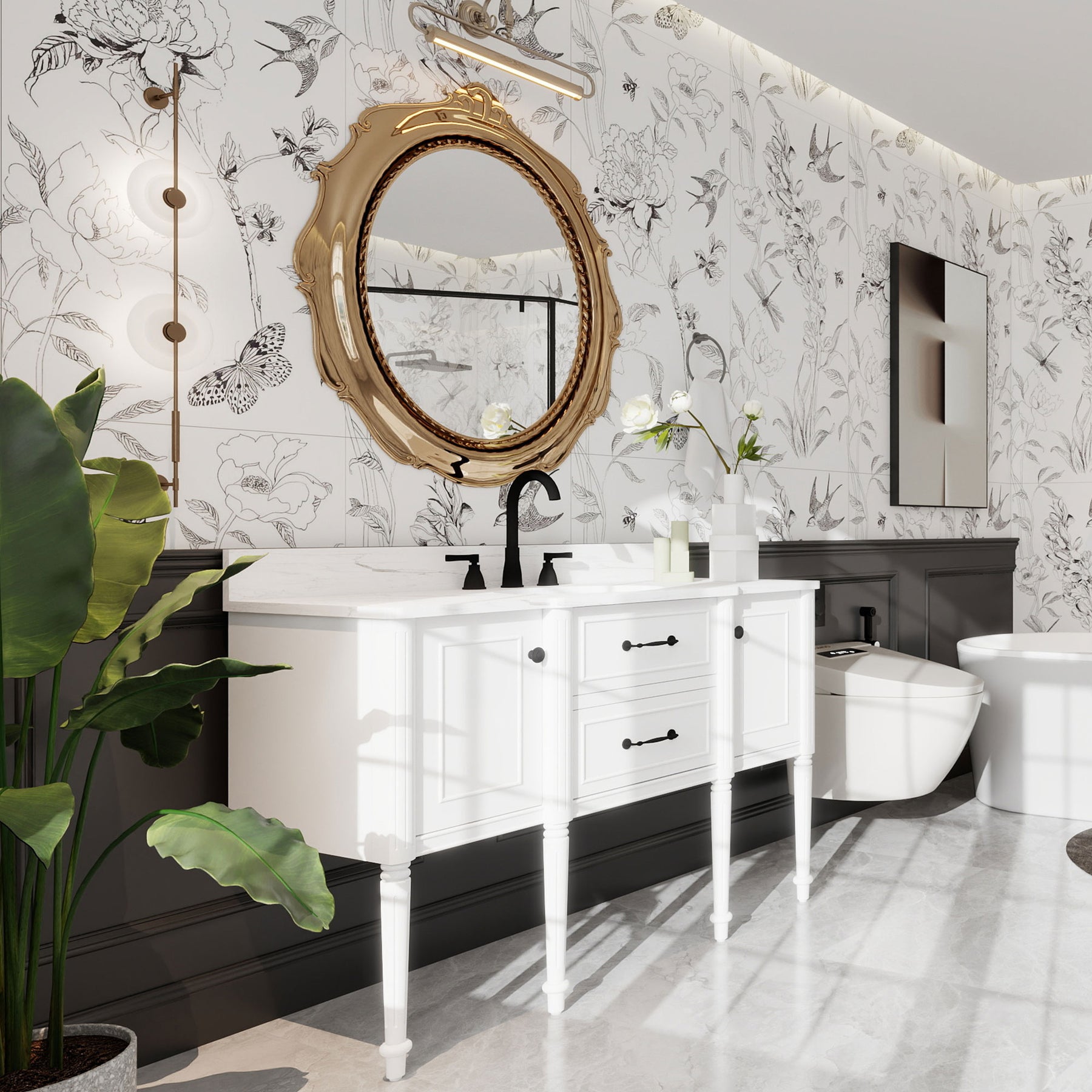 Modish 48" Wall Mounted Single Vanity Cabinets with Adjustable legs