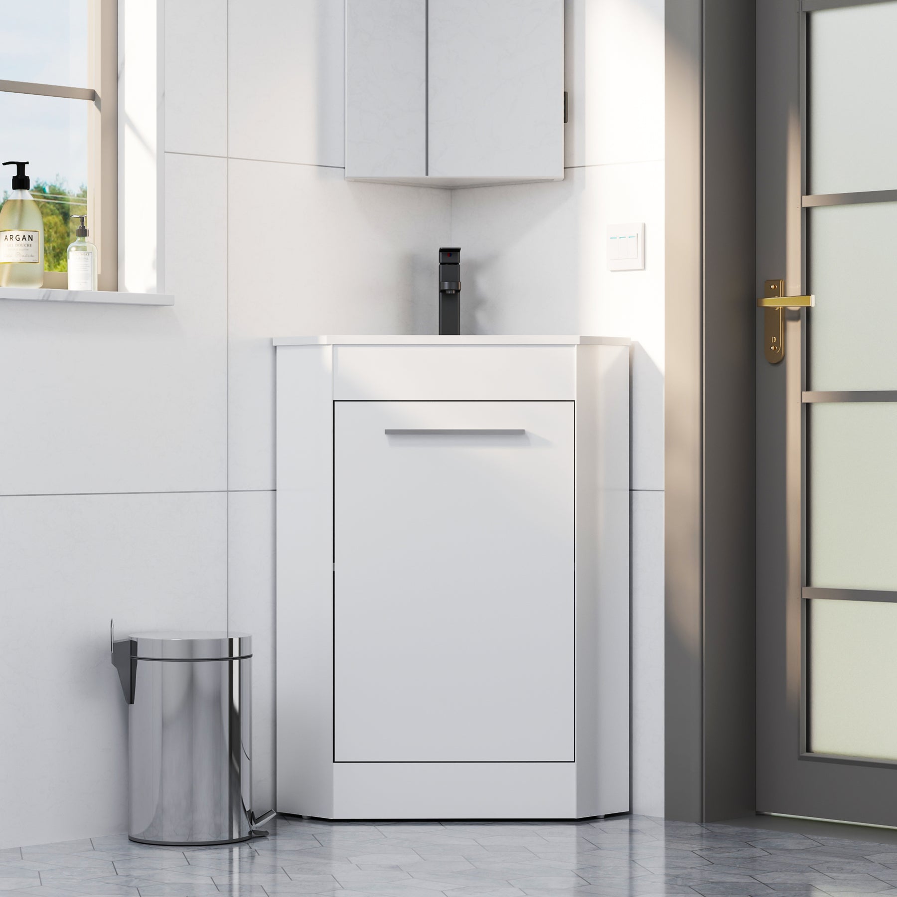 Corner 26" Freestanding Single Vanity Cabinets with Small Space Decor