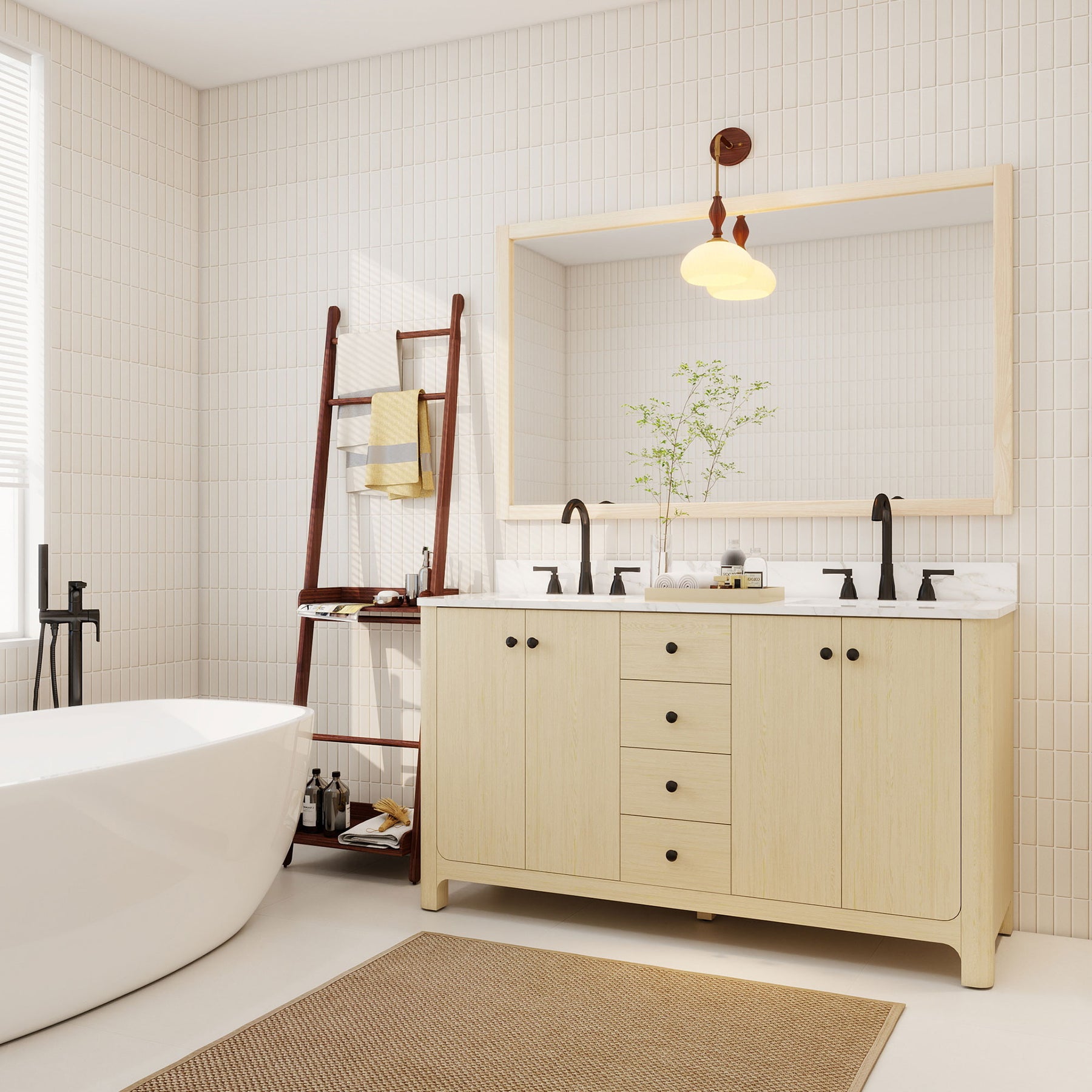 Canyon 60" Freestanding Double Vanity Cabinets with Curved Design