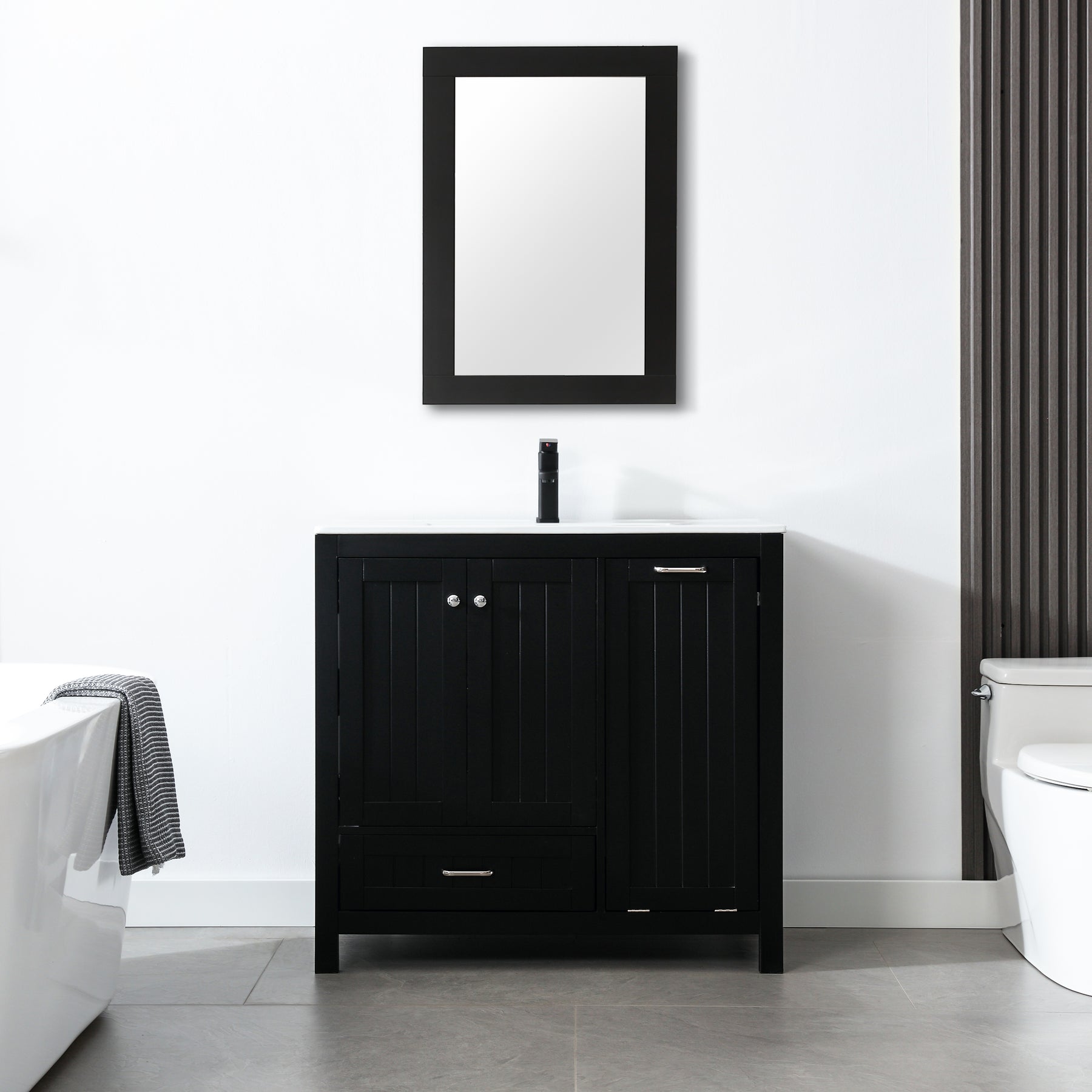 eclife 36" Bathroom Vanity Sink Combo with Laundry Hamper Cabinet