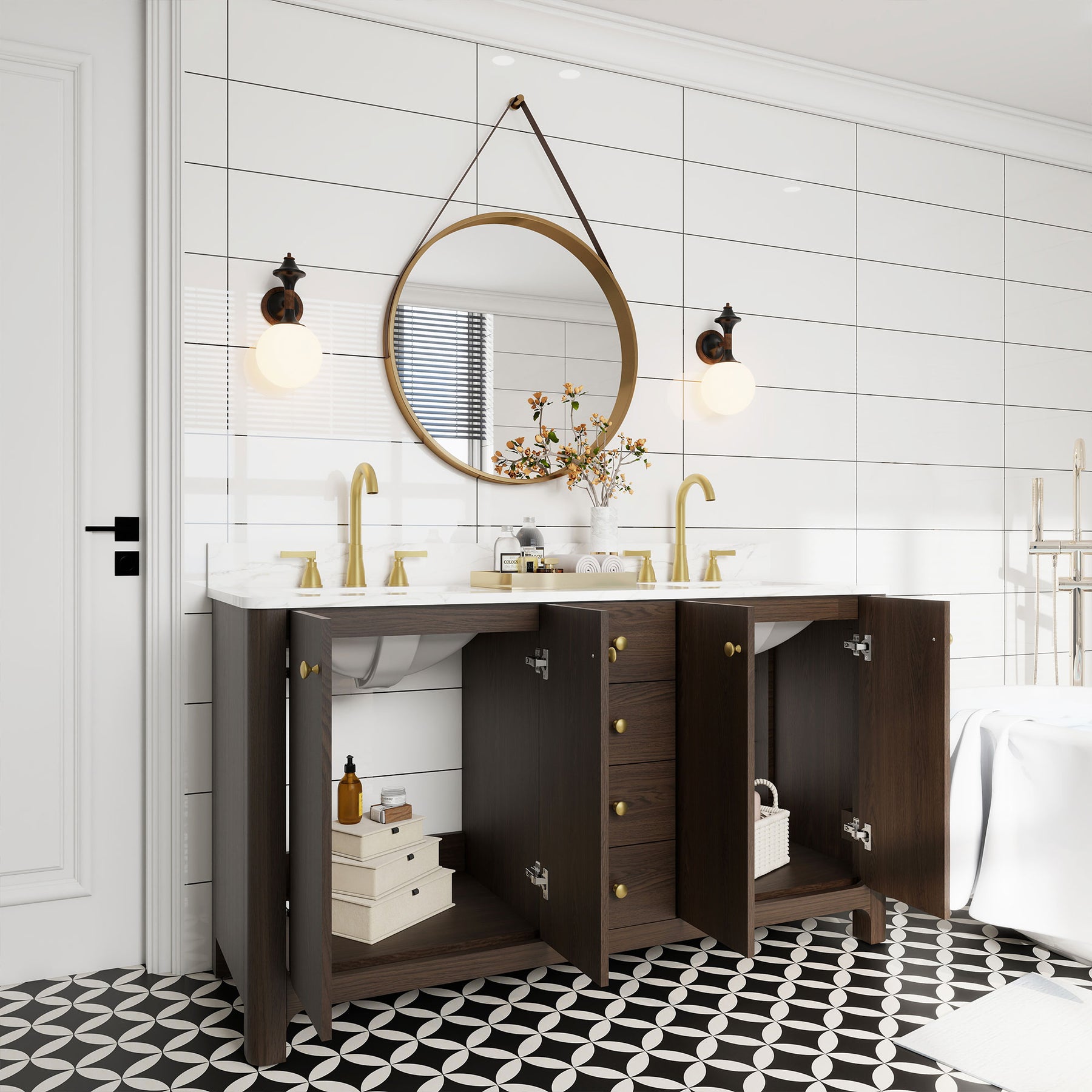 Canyon 60" Freestanding Double Vanity Cabinets with Curved Design