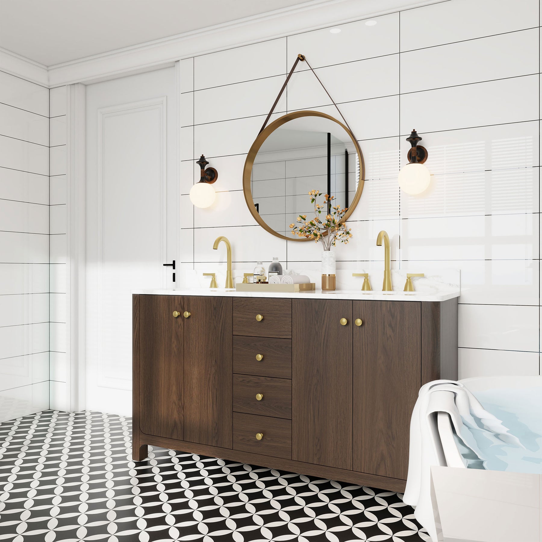 Canyon 60" Freestanding Double Vanity Cabinets with Curved Design