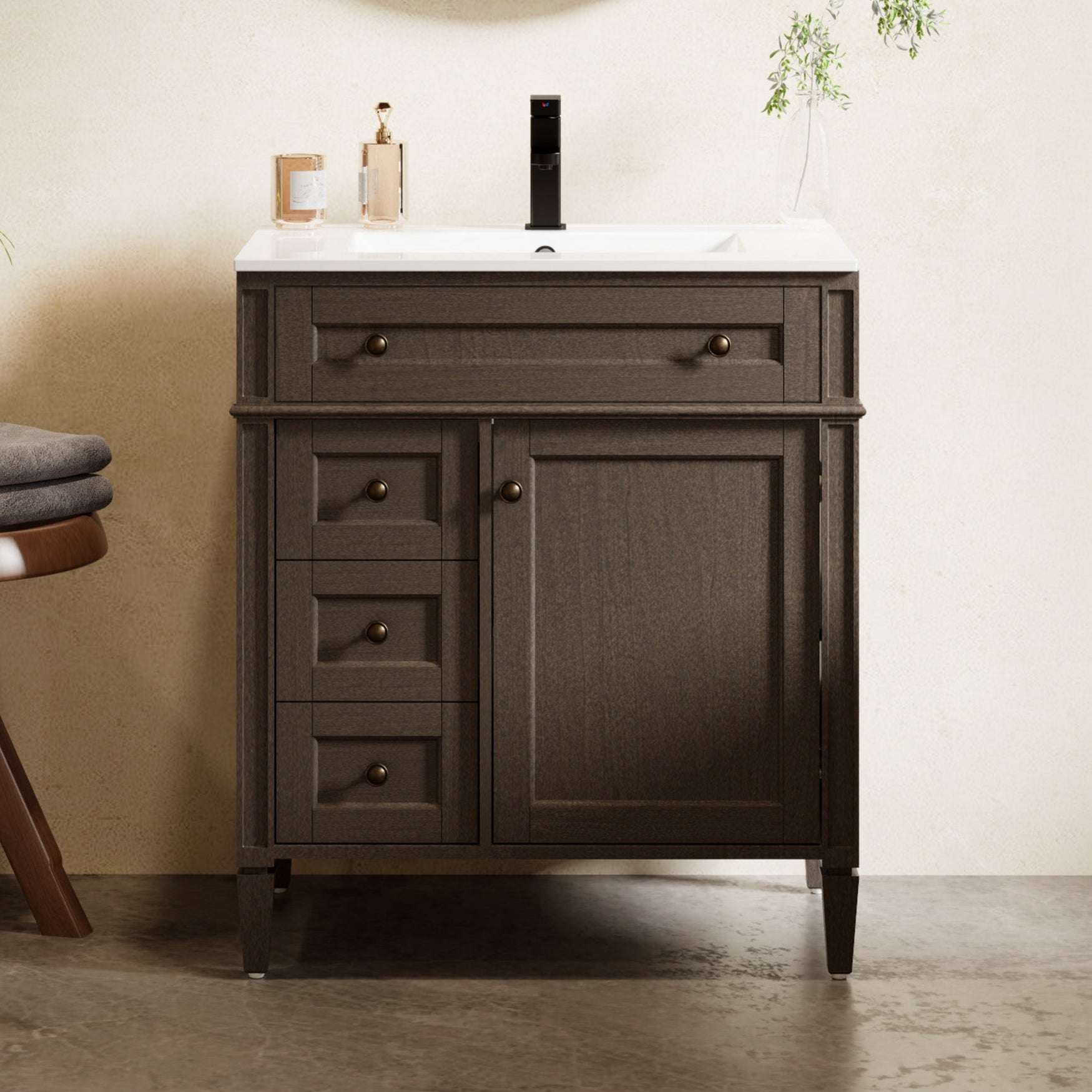Retro 30" Freestanding Single Vanity Cabinets with Square Column
