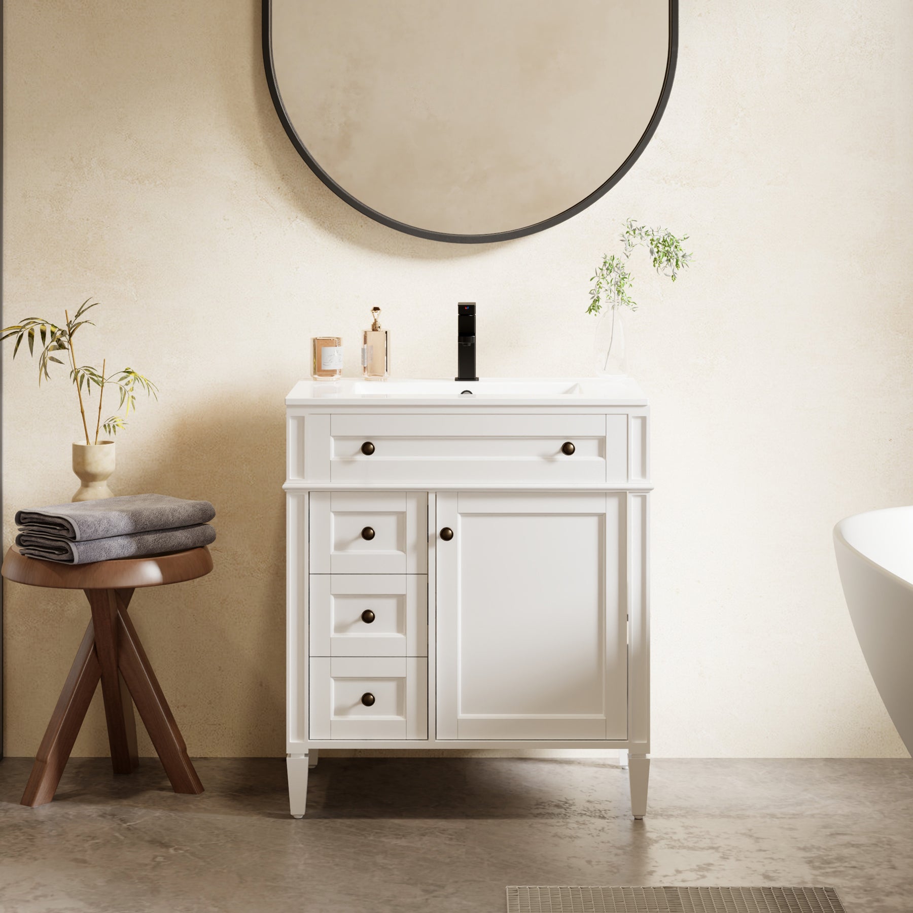 Retro 30" Freestanding Single Vanity Cabinets with Square Column