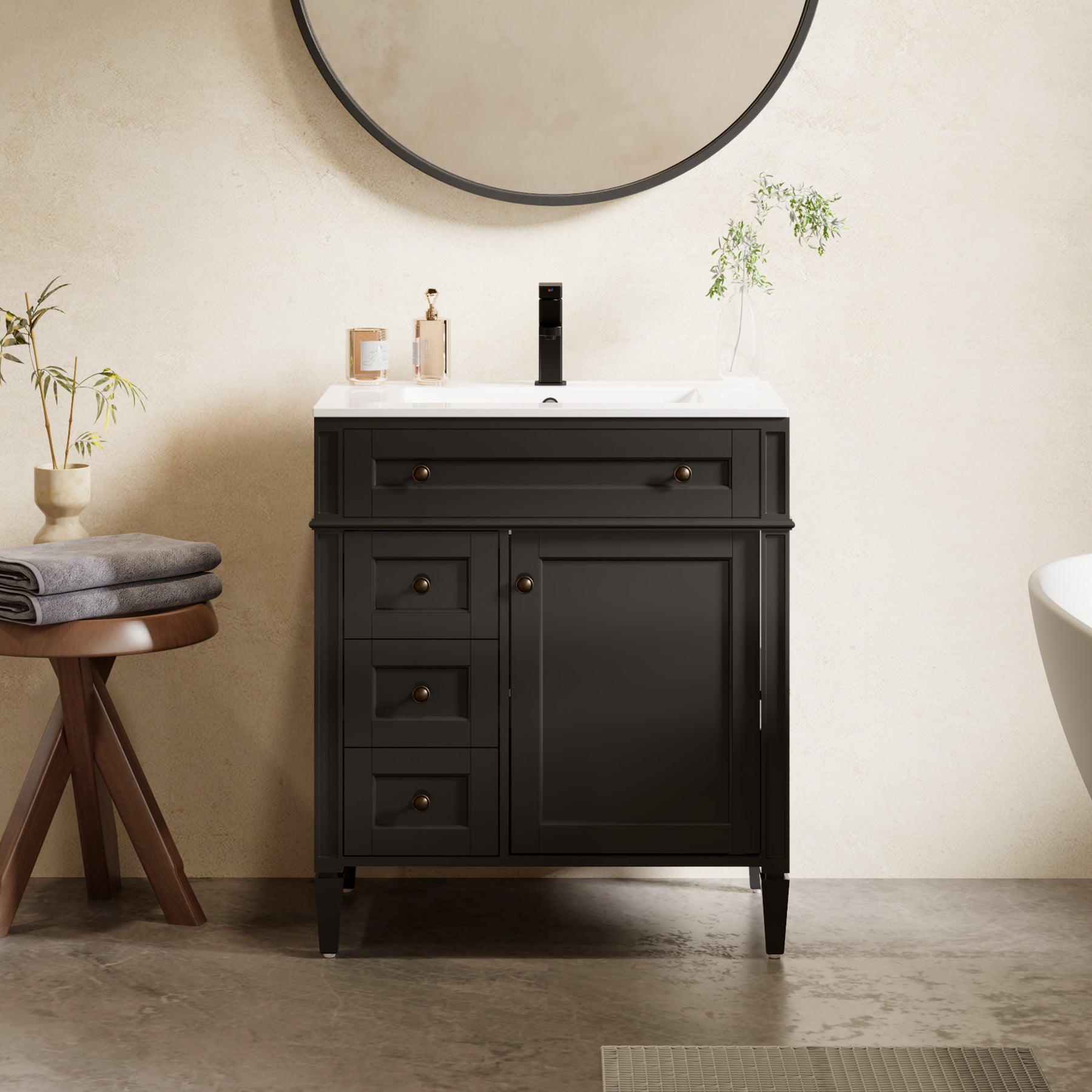 Retro 30" Freestanding Single Vanity Cabinets with Square Column
